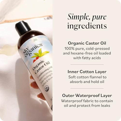 Sky Organics Castor Oil - USDA Certified Organic Hair Oil for Hair Growth, Skin, Face, Eyelashes - Cold Pressed & Hexane Free - Pure Organic Castor Oil Pack Wrap - Carrier & Hair Treatment Oil -16oz