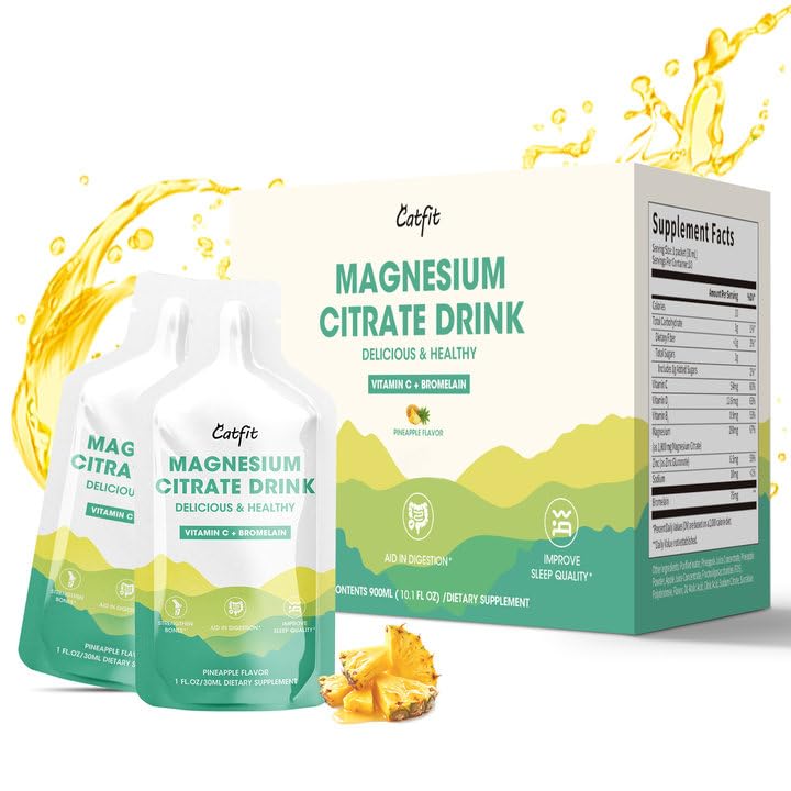 Magnesium Citrate Liquid Supplement,Magnesium Drink/Oral Solution with Bromelain,Vitamin,Zinc and Sodium for Zzz and Gut Support,Pineapple,30 Day Supply