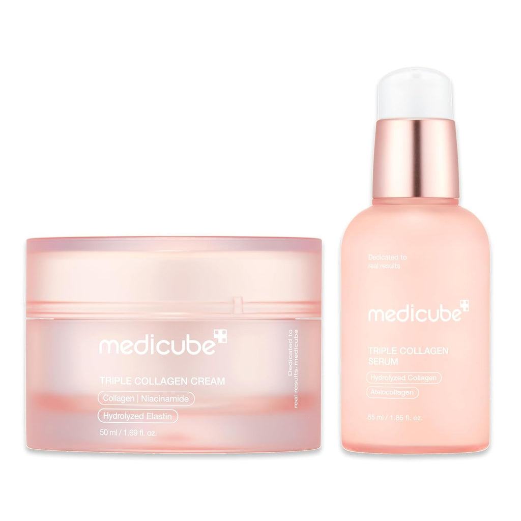 medicube Triple Collagen Nourish and Hydrate Duo: Triple Collagen Cream and Triple Collagen Serum | Niacinamide, Hyaluronic Acid for Glowing, Fimer-Looking Skin | Korean Skin Care