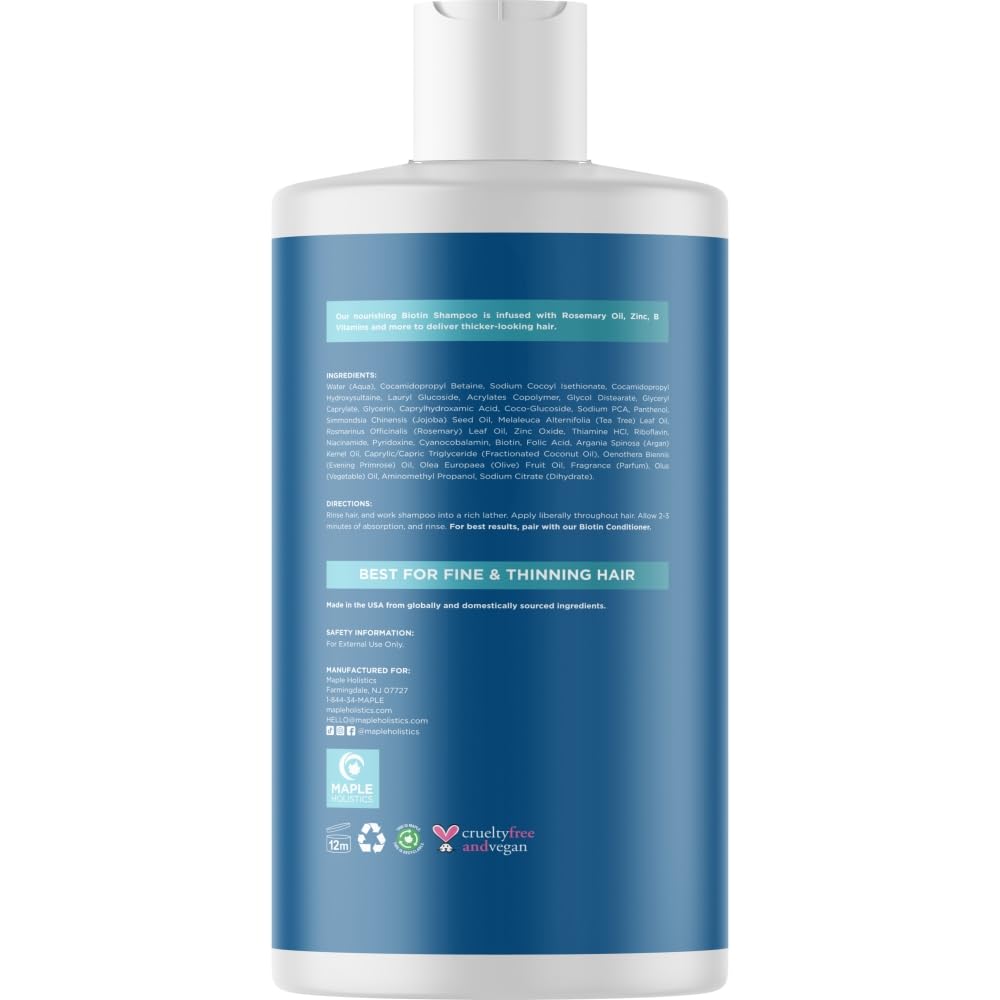 Rosemary and Biotin Shampoo for Thinning Hair - Vegan Volumizing Shampoo for Fine Hair with B Vitamins Argan Oil & Tea Tree Essential Oil - Paraben Silicone and Sulfate Free Vegan Formula (8 Fl Oz)