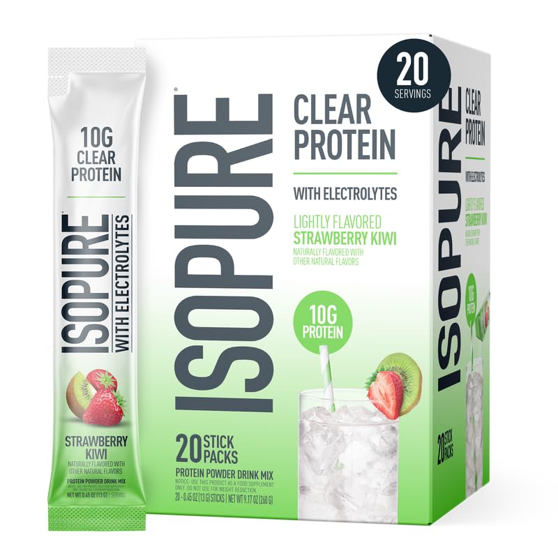 Isopure Clear Whey Isolate Protein Powder, Lactose Free, Gluten Free, Naturally Flavored, Mixed Berry, 20g Protein Per Serving, 14.1 Oz, 16 Servings (Packaging May Vary)