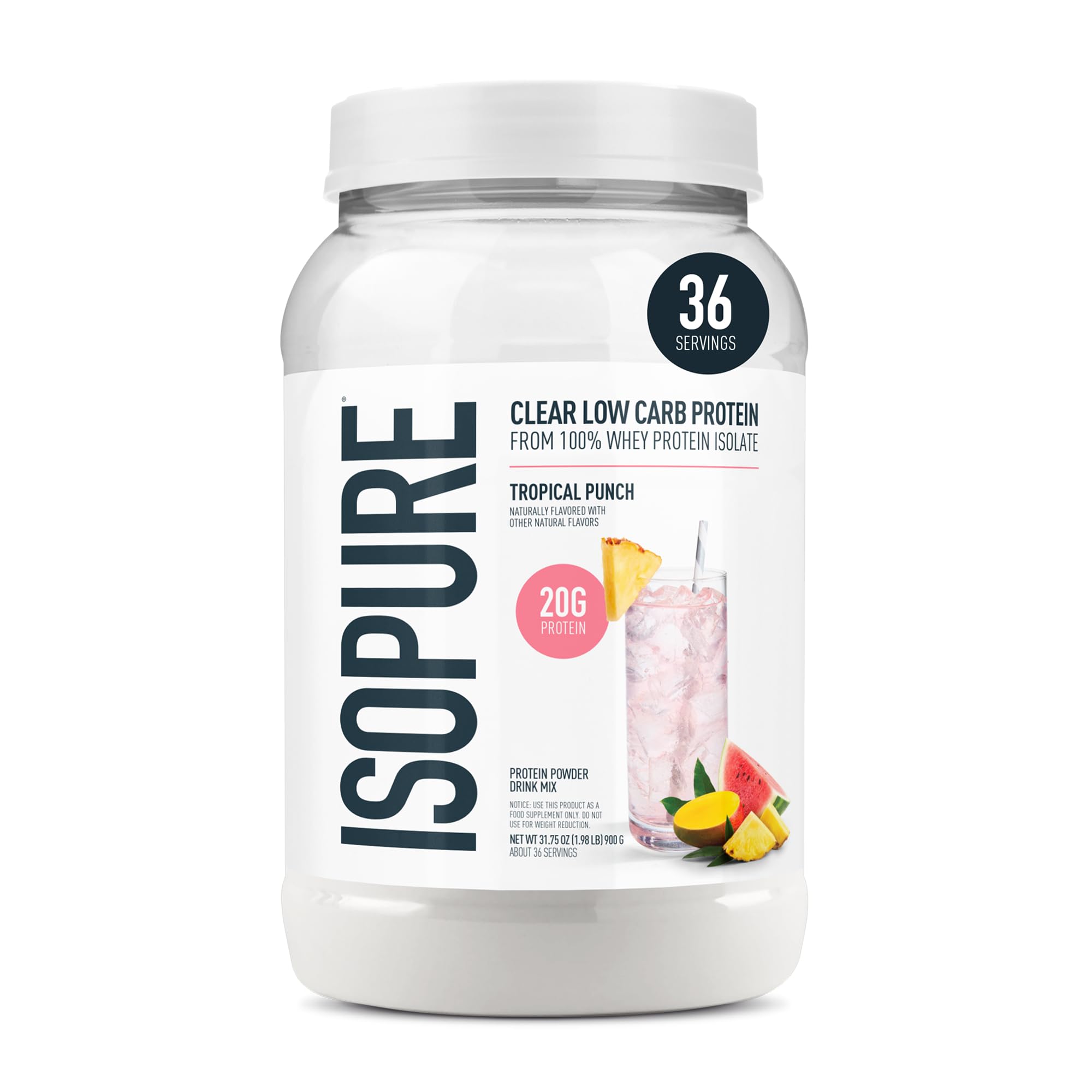 Isopure Clear Whey Isolate Protein Powder, Lactose Free, Gluten Free, Naturally Flavored, Mixed Berry, 20g Protein Per Serving, 14.1 Oz, 16 Servings (Packaging May Vary)