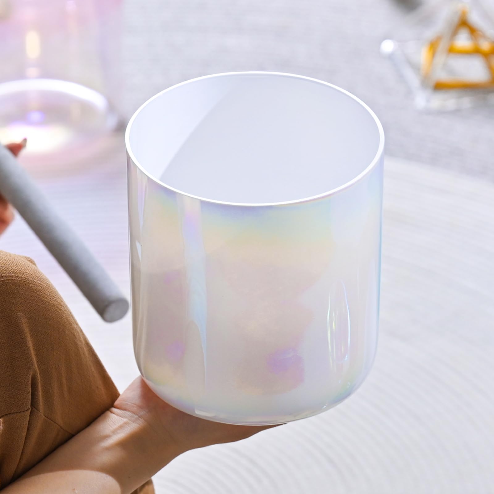 6 Inch Sound Healing Crystal Singing Bowl Quartz Crystal Singing Pyramid Musical Instrument with Suede Stick