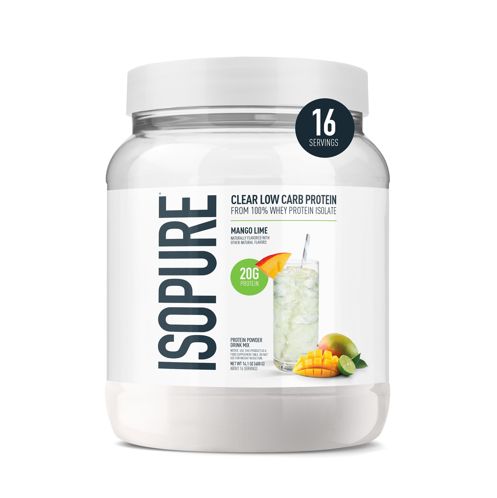 Isopure Clear Whey Isolate Protein Powder, Lactose Free, Gluten Free, Naturally Flavored, Mixed Berry, 20g Protein Per Serving, 14.1 Oz, 16 Servings (Packaging May Vary)