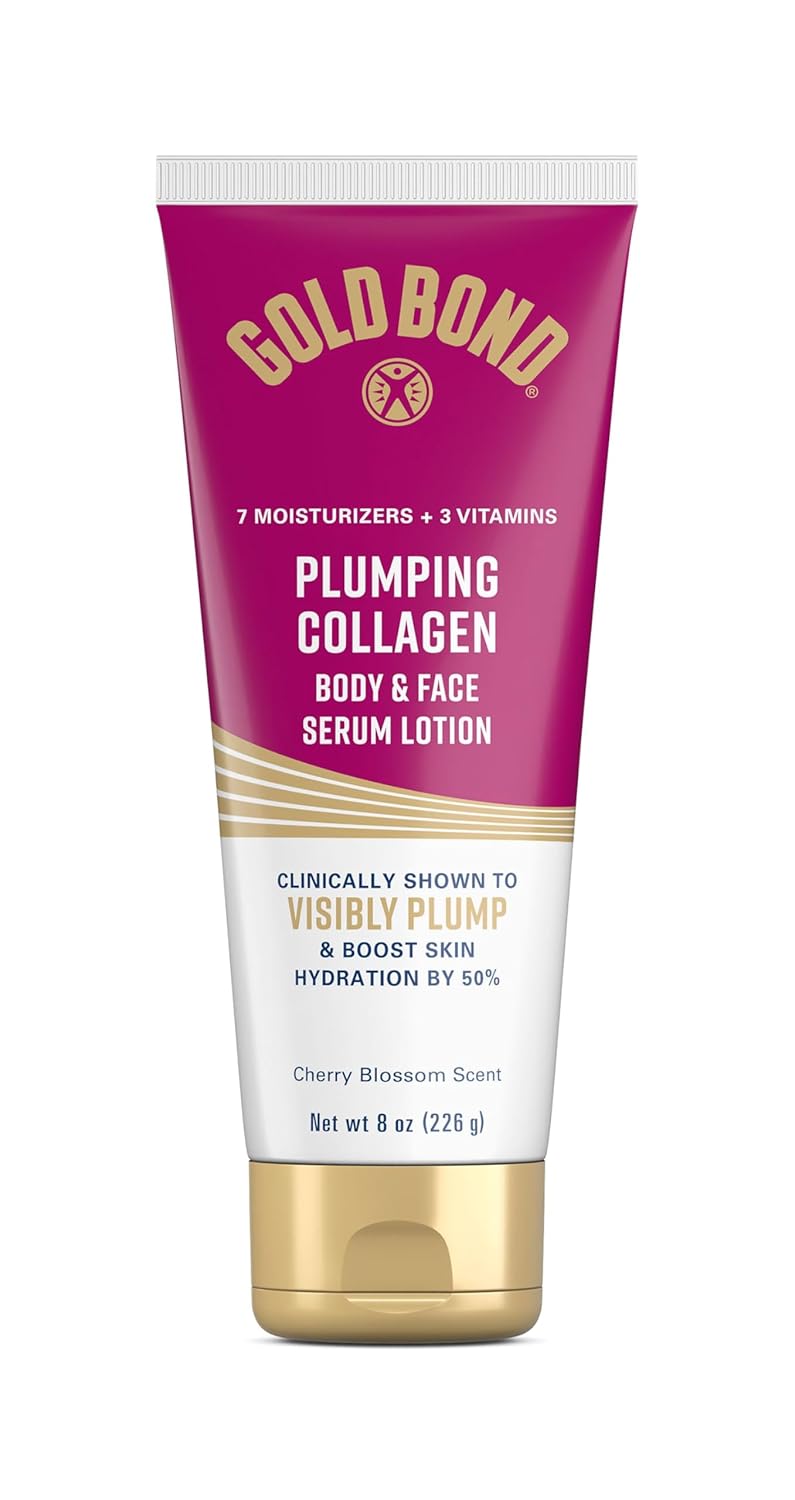 Gold Bond Plumping Collagen Body and Face Serum Lotion, Lightweight Hydrating Moisturizer with Collagen Peptide Complex, Jojoba and Grapeseed Oils to Visibly Plump Skin, Cherry Blossom Scent, 8 oz