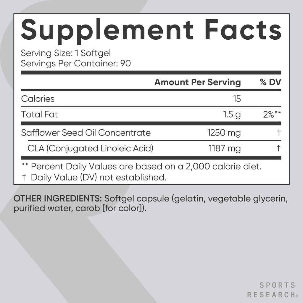 Sports Research CLA - 1250mg with Active Conjugated Linoleic Acid for Men and Women | Non-GMO, Soy & Gluten Free - 95% (180 Softgels)…