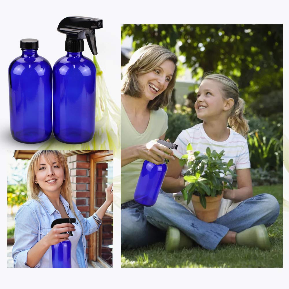 Glass Spray Bottle Kit×10 (2×16oz, 2×4oz, 6×2oz), 9×10ml Roller Bottles, Anti UV, Multi Size and Versatile, Suitable for Aromatherapy, Facial Moisturizing, Watering, etc.(Amber)