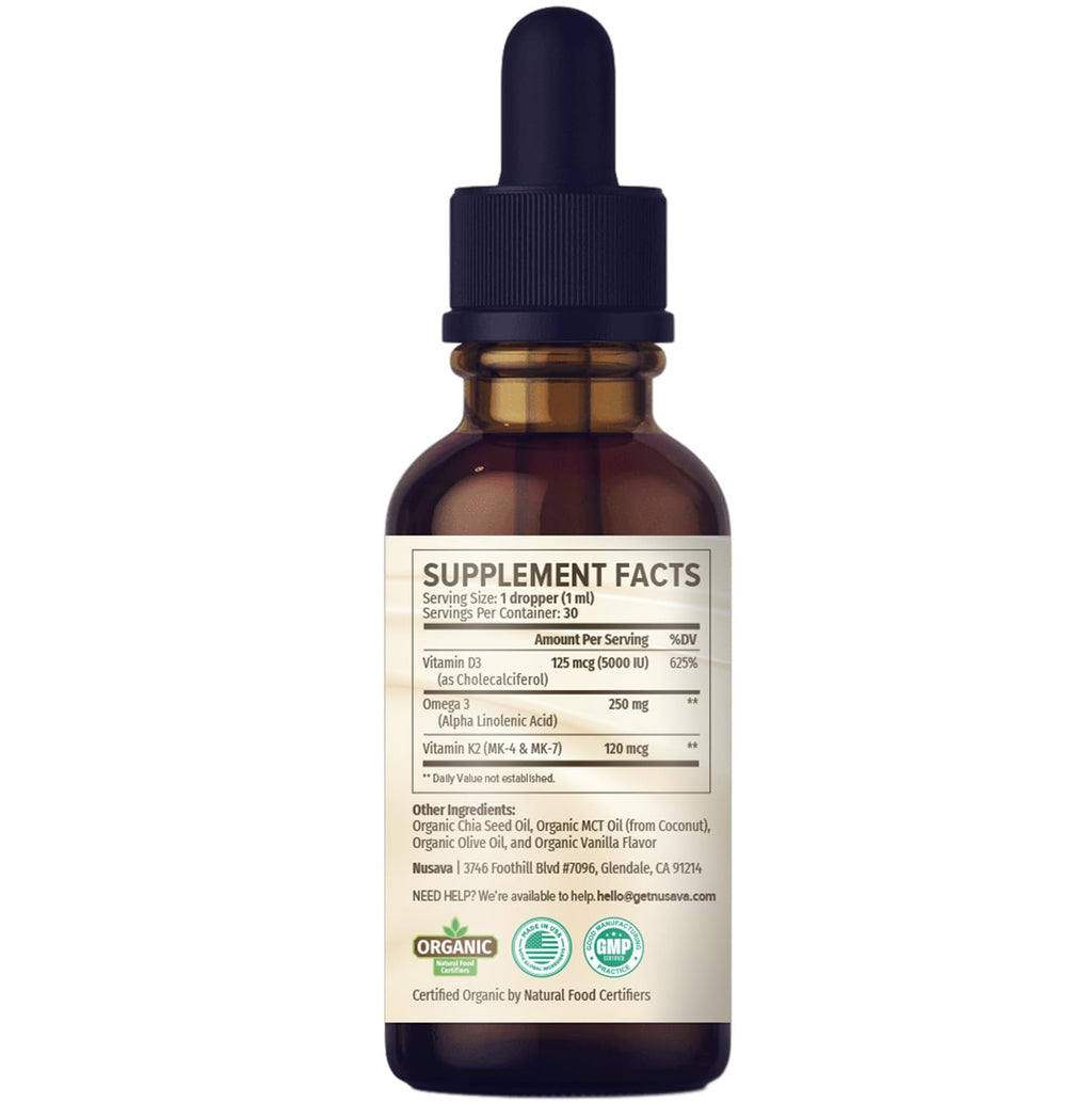 (2 Pack) Organic Vitamin D3 K2 Drops with MCT Oil Omega 3, 5000 IU, Maximum Strength Vitamin D Liquid, No Fillers, Non-GMO Liquid D3 for Faster Absorption and Immune Support (Unflavored, 2 Fl Oz)