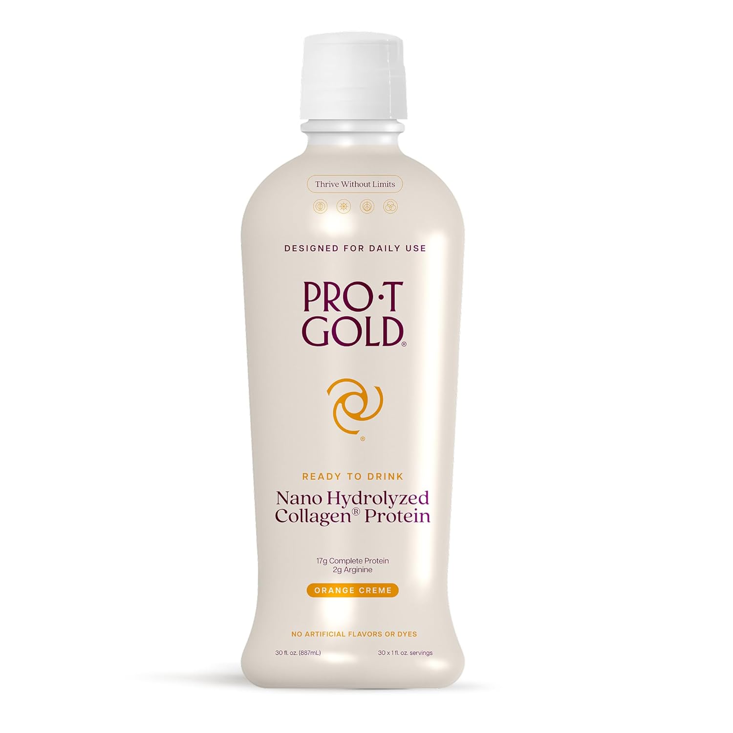 ProT Gold Liquid Collagen Protein Shot, 17g Clear Protein Nano-Hydrolyzed Grass Fed Collagen, 2g Arginine for Wound Support, Gluten Free, Sugar Free, 0g Carbs, Non GMO, Berry, 30 fl oz Bottle