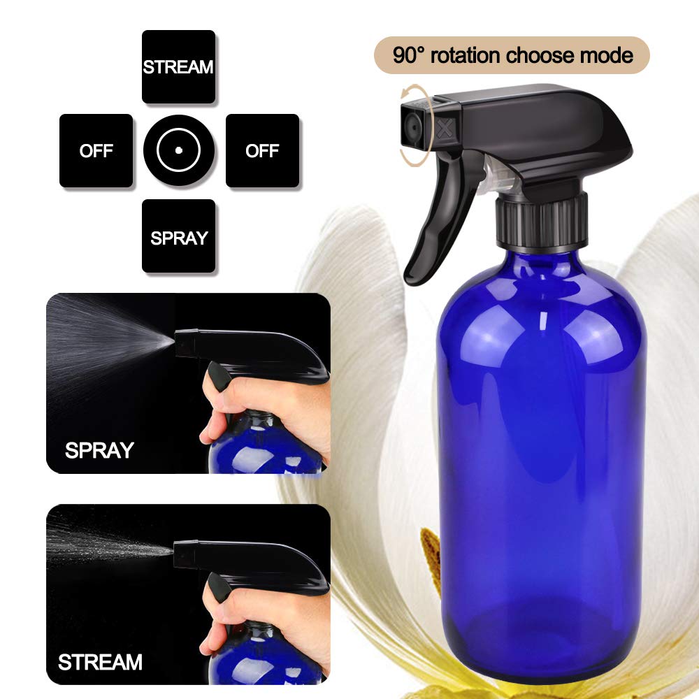Glass Spray Bottle Kit×10 (2×16oz, 2×4oz, 6×2oz), 9×10ml Roller Bottles, Anti UV, Multi Size and Versatile, Suitable for Aromatherapy, Facial Moisturizing, Watering, etc.(Amber)