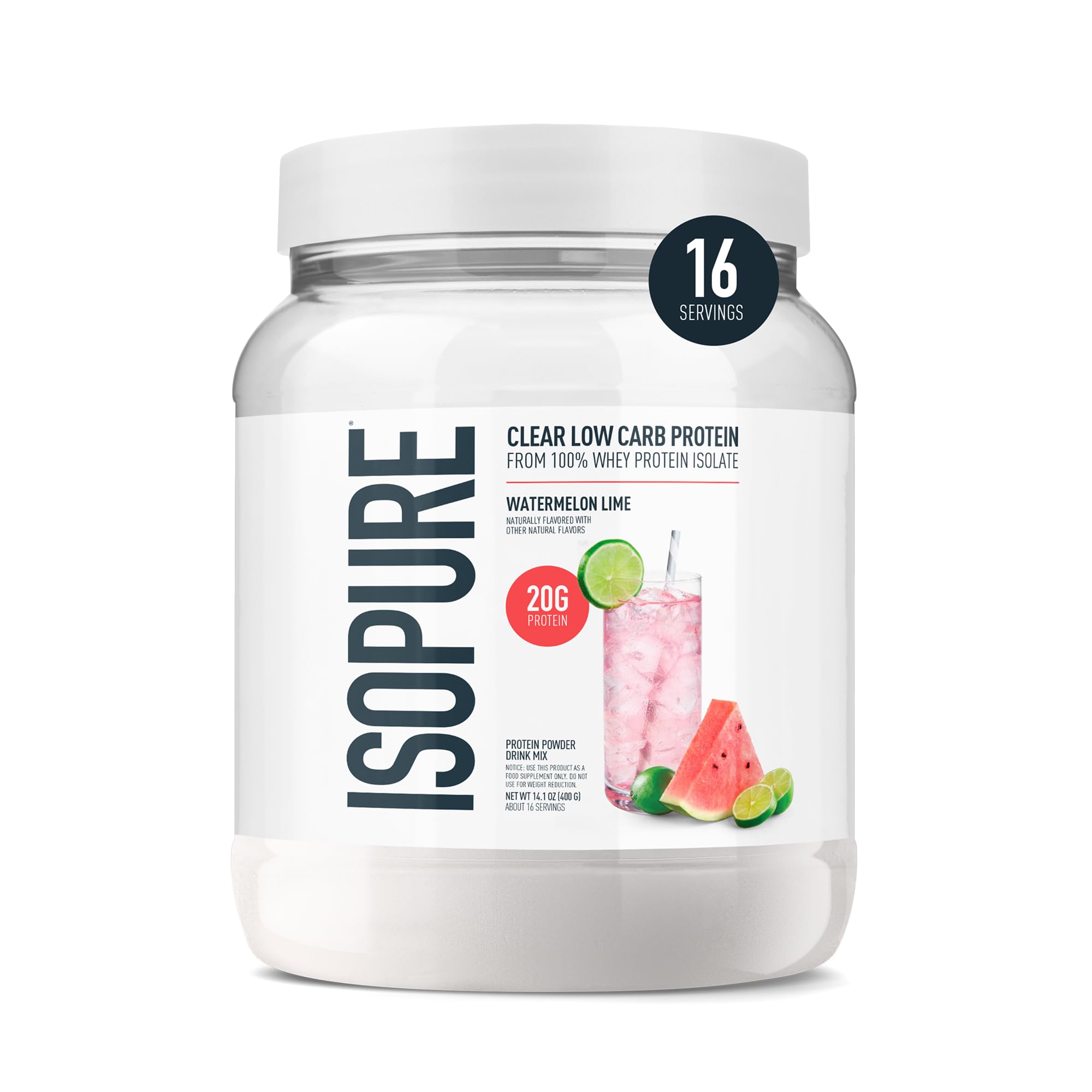 Isopure Clear Whey Isolate Protein Powder, Lactose Free, Gluten Free, Naturally Flavored, Mixed Berry, 20g Protein Per Serving, 14.1 Oz, 16 Servings (Packaging May Vary)