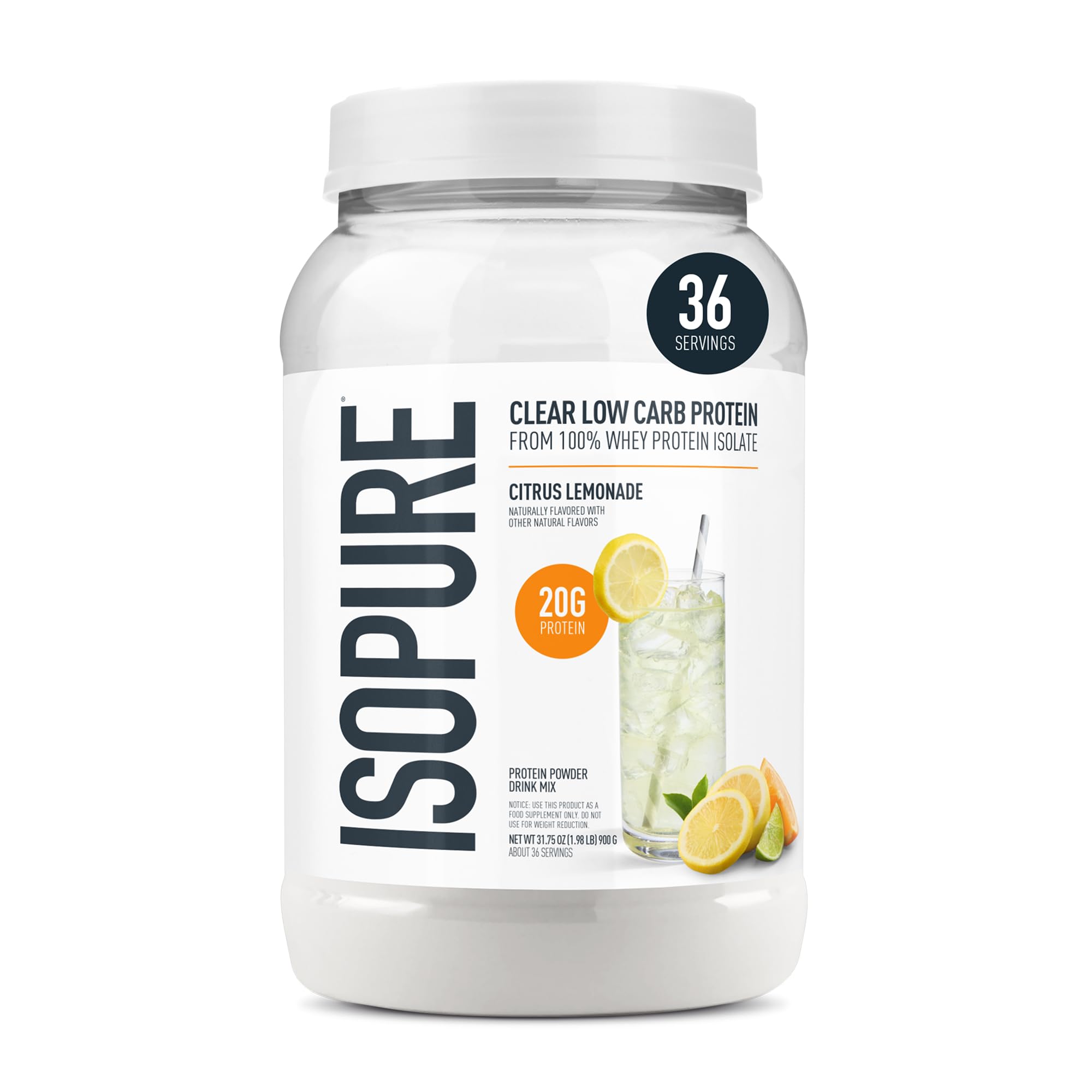 Isopure Clear Whey Isolate Protein Powder, Lactose Free, Gluten Free, Naturally Flavored, Mixed Berry, 20g Protein Per Serving, 14.1 Oz, 16 Servings (Packaging May Vary)