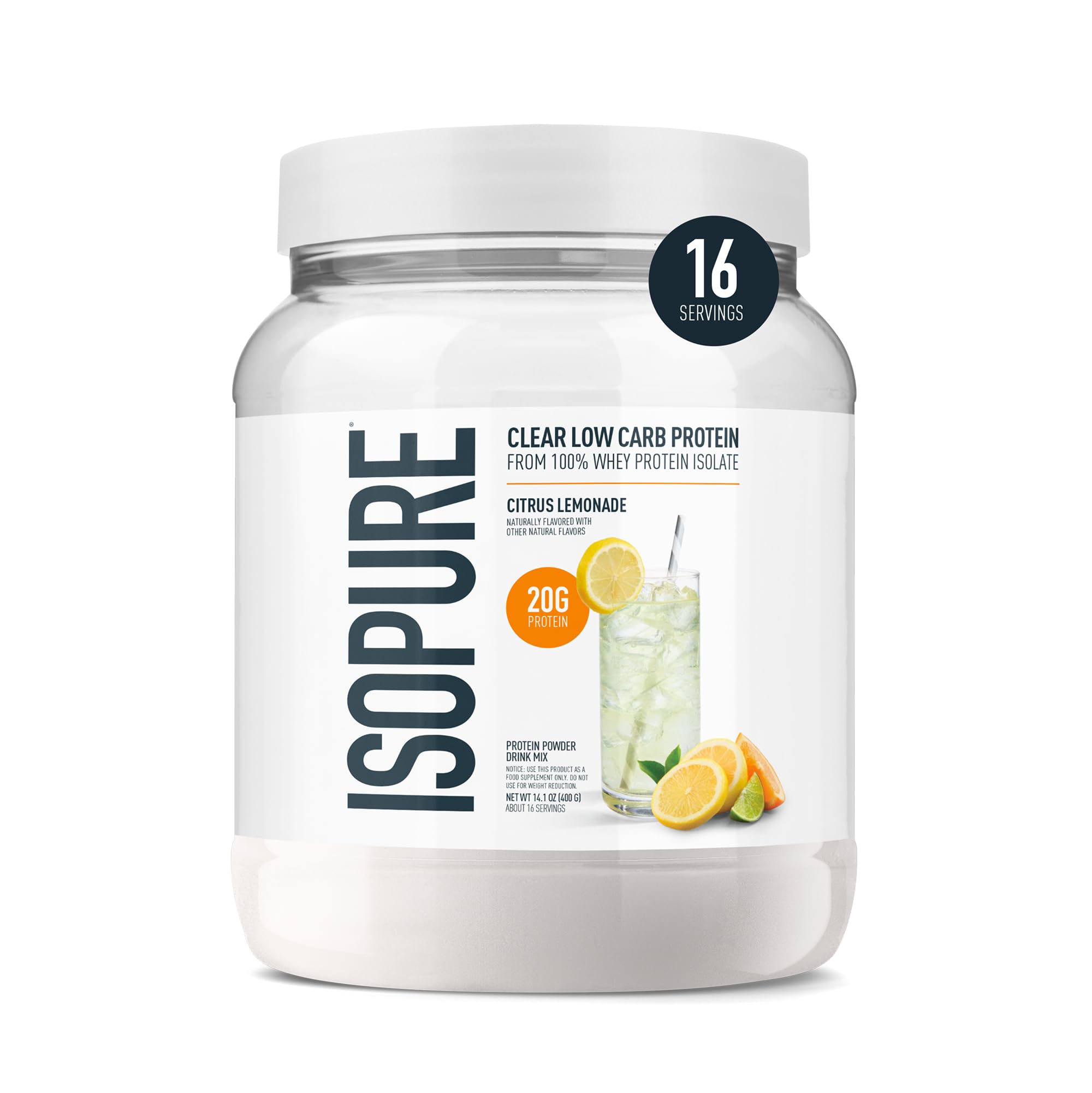 Isopure Clear Whey Isolate Protein Powder, Lactose Free, Gluten Free, Naturally Flavored, Mixed Berry, 20g Protein Per Serving, 14.1 Oz, 16 Servings (Packaging May Vary)
