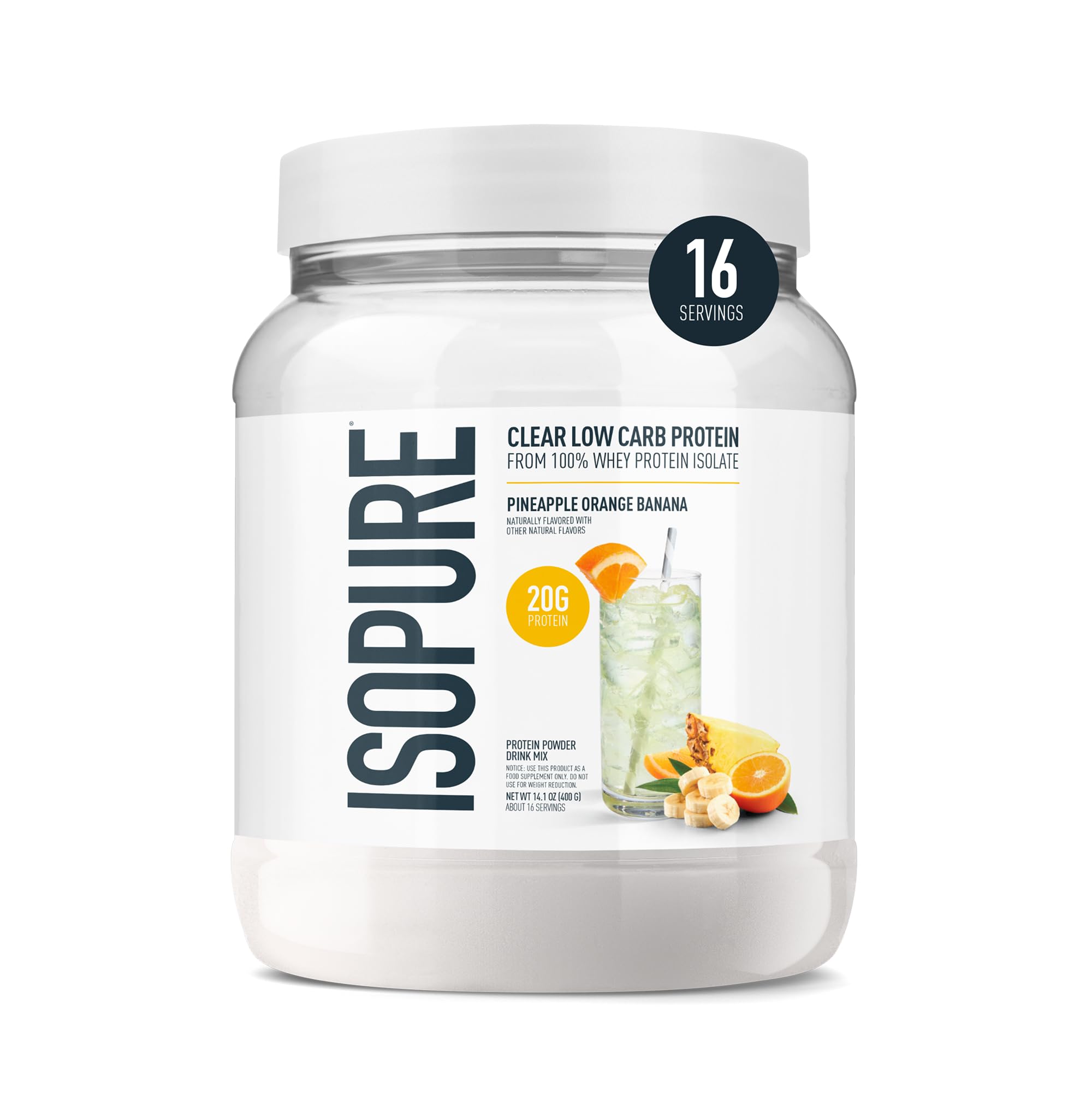 Isopure Clear Whey Isolate Protein Powder, Lactose Free, Gluten Free, Naturally Flavored, Mixed Berry, 20g Protein Per Serving, 14.1 Oz, 16 Servings (Packaging May Vary)