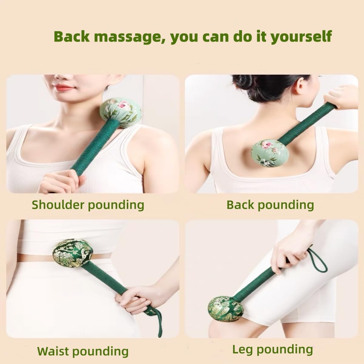 Long Size Lymphatic Drainage Hammer,Manual Body Massage Hammer,Back Knock Long Handheld Massage Hammer for Back Pain Relief 2pcs Green 12.5IN