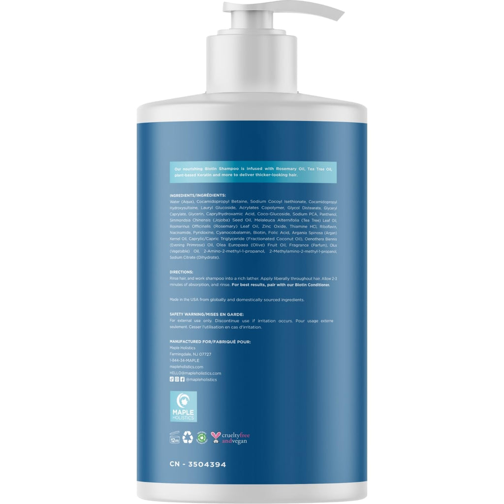 Rosemary and Biotin Shampoo for Thinning Hair - Vegan Volumizing Shampoo for Fine Hair with B Vitamins Argan Oil & Tea Tree Essential Oil - Paraben Silicone and Sulfate Free Vegan Formula (8 Fl Oz)