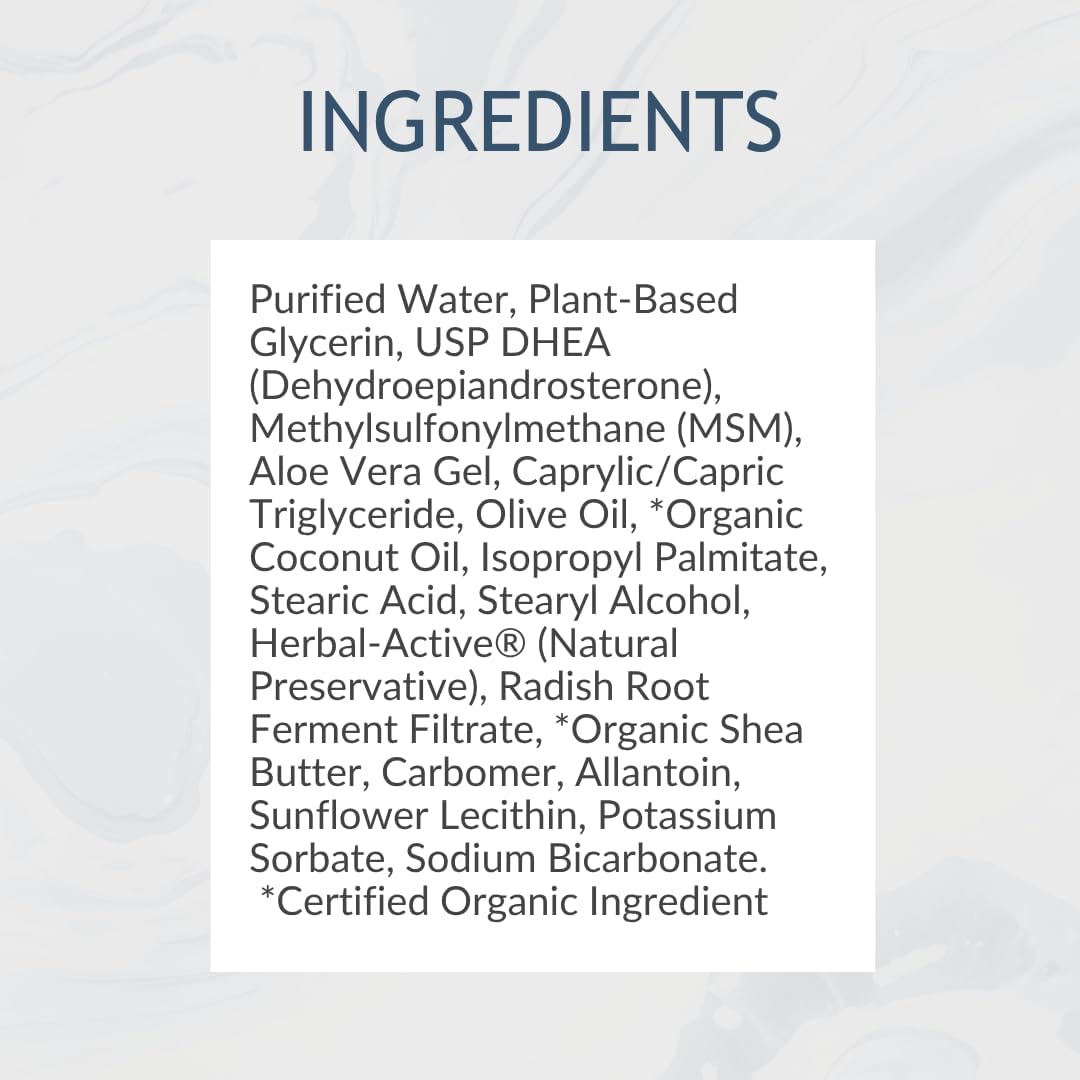 DHEA Cream 50mg for Women and Men, Maximum Strength Natural DHEA Cosmetic Formulation for Skin Hydration Balance, Pure, Non-GMO, Gluten-Free, Paraben-Free, Skin Cream 2-Month Supply (Unscented - 3oz)
