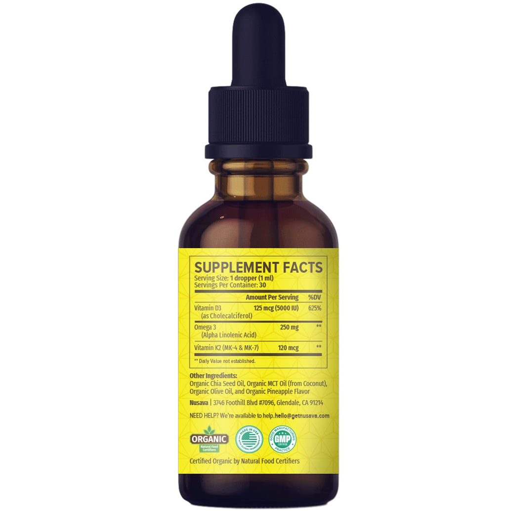 (2 Pack) Organic Vitamin D3 K2 Drops with MCT Oil Omega 3, 5000 IU, Maximum Strength Vitamin D Liquid, No Fillers, Non-GMO Liquid D3 for Faster Absorption and Immune Support (Unflavored, 2 Fl Oz)