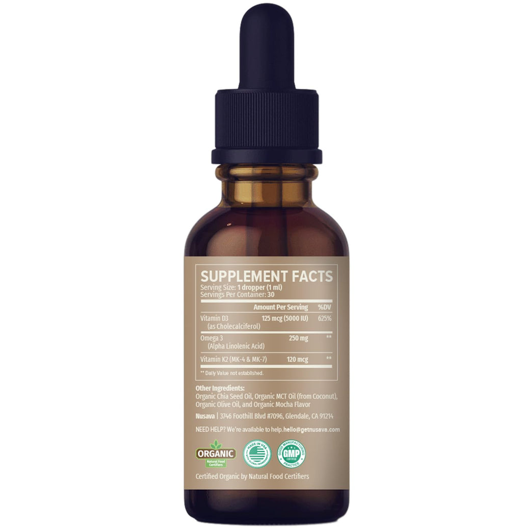 (2 Pack) Organic Vitamin D3 K2 Drops with MCT Oil Omega 3, 5000 IU, Maximum Strength Vitamin D Liquid, No Fillers, Non-GMO Liquid D3 for Faster Absorption and Immune Support (Unflavored, 2 Fl Oz)