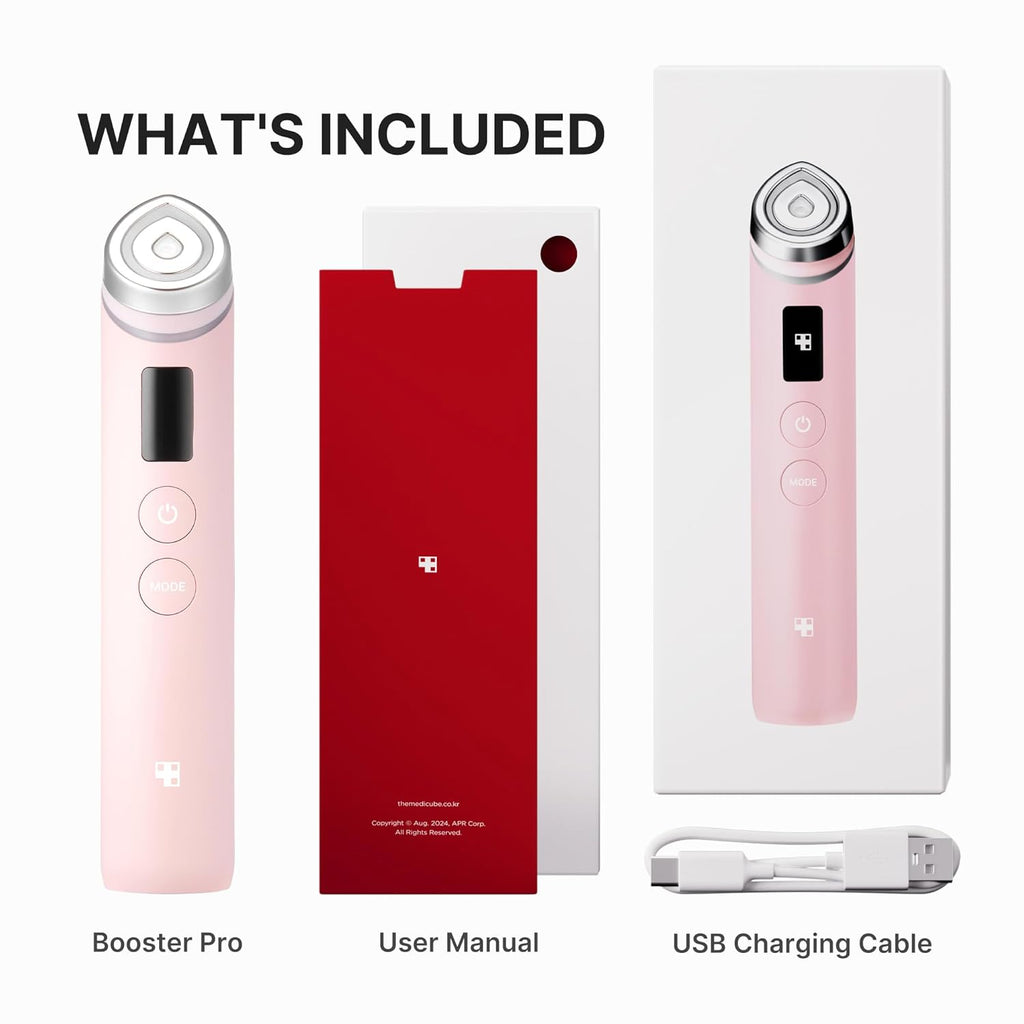 medicube Booster Pro Pink | 6-in-1 Real Glass Glow Beauty Massager | for Clear, Radiant, Firmer-Looking Skin | Korean Skin Care
