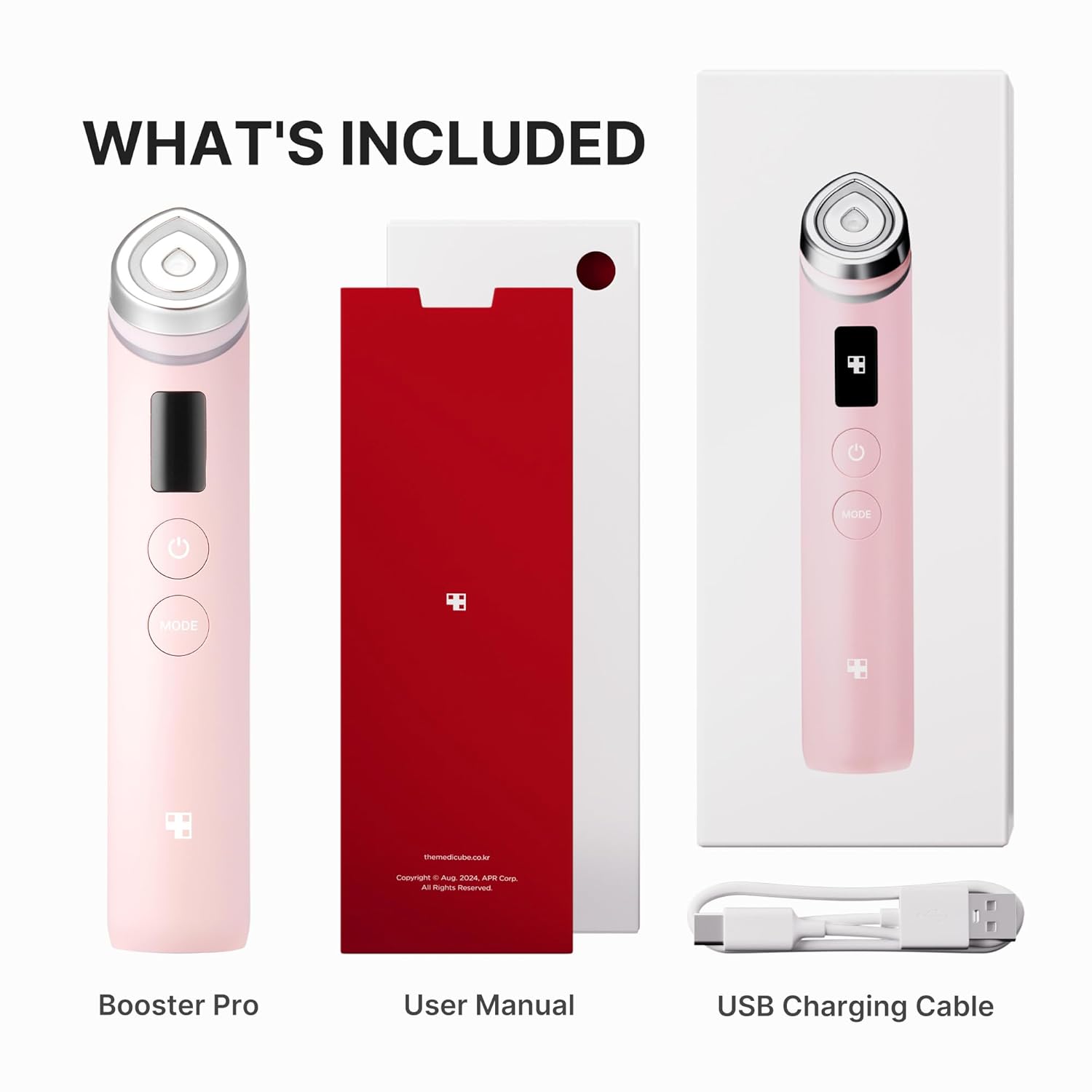 medicube Booster Pro Pink | 6-in-1 Real Glass Glow Beauty Massager | for Clear, Radiant, Firmer-Looking Skin | Korean Skin Care
