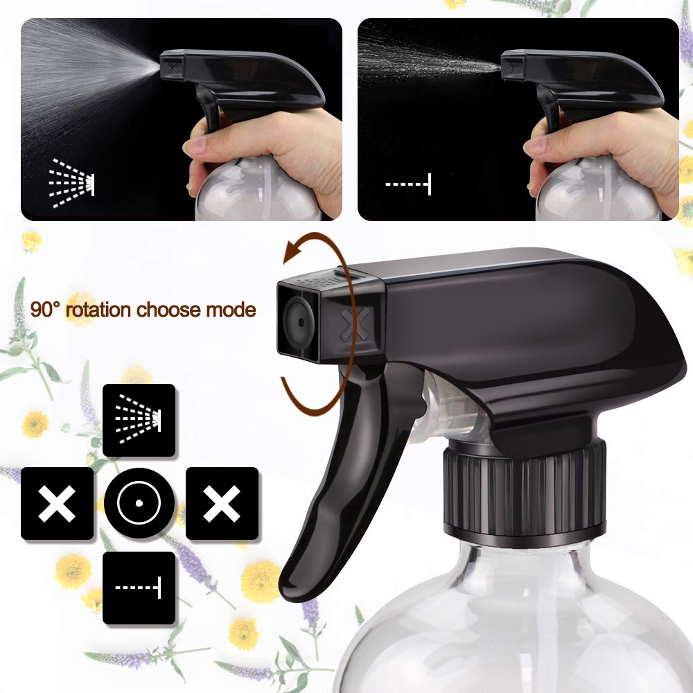 Glass Spray Bottle Kit×10 (2×16oz, 2×4oz, 6×2oz), 9×10ml Roller Bottles, Anti UV, Multi Size and Versatile, Suitable for Aromatherapy, Facial Moisturizing, Watering, etc.(Amber)