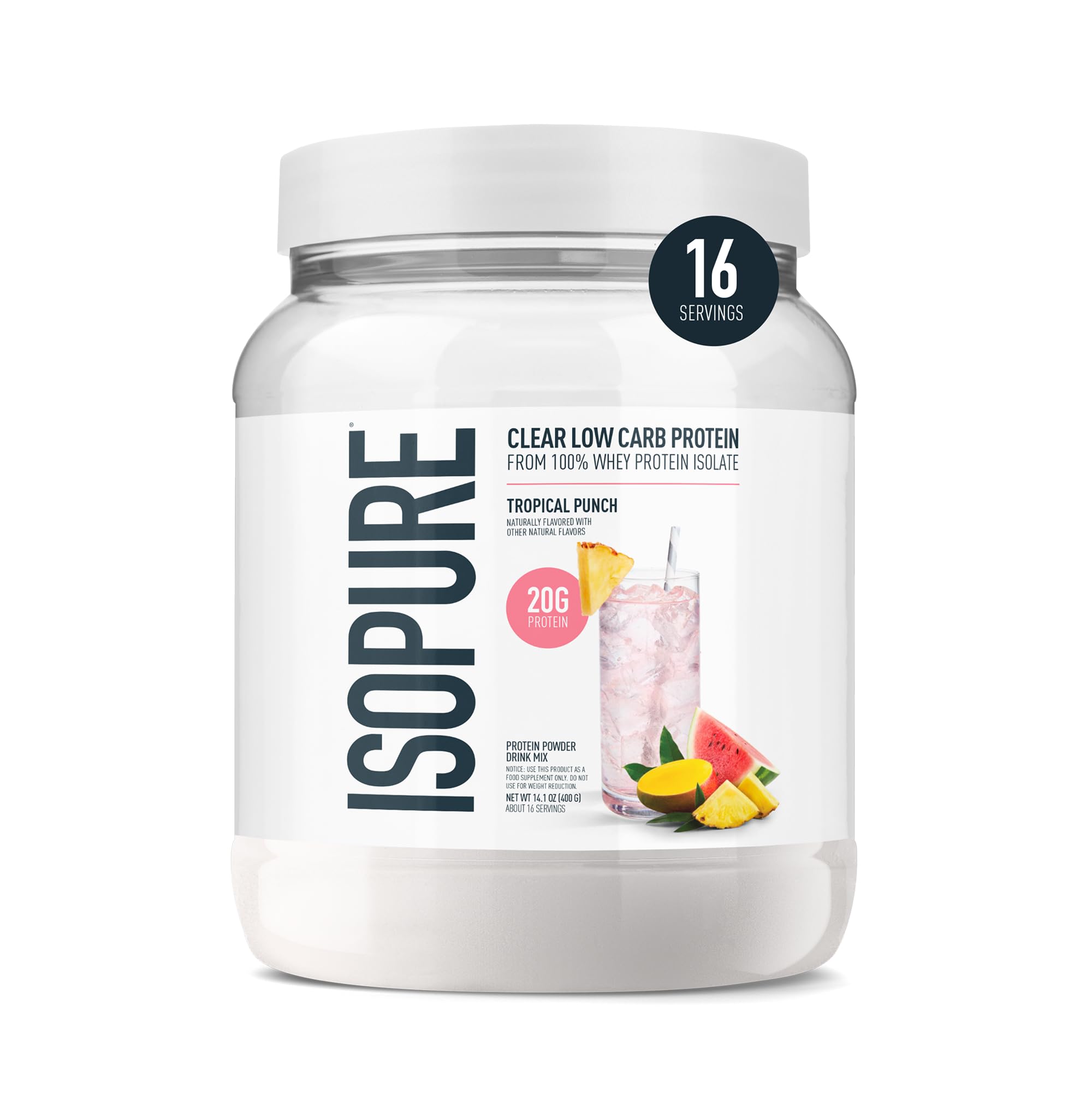 Isopure Clear Whey Isolate Protein Powder, Lactose Free, Gluten Free, Naturally Flavored, Mixed Berry, 20g Protein Per Serving, 14.1 Oz, 16 Servings (Packaging May Vary)