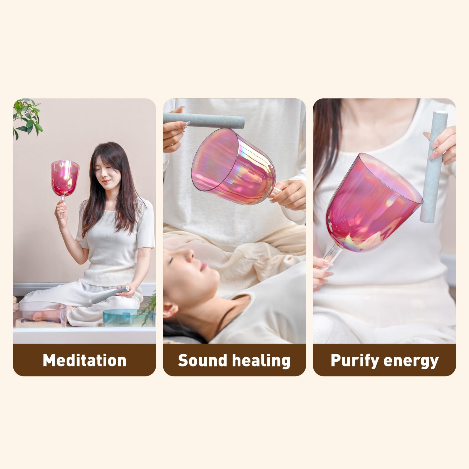 6 Inch Sound Healing Crystal Singing Bowl Quartz Crystal Singing Pyramid Musical Instrument with Suede Stick