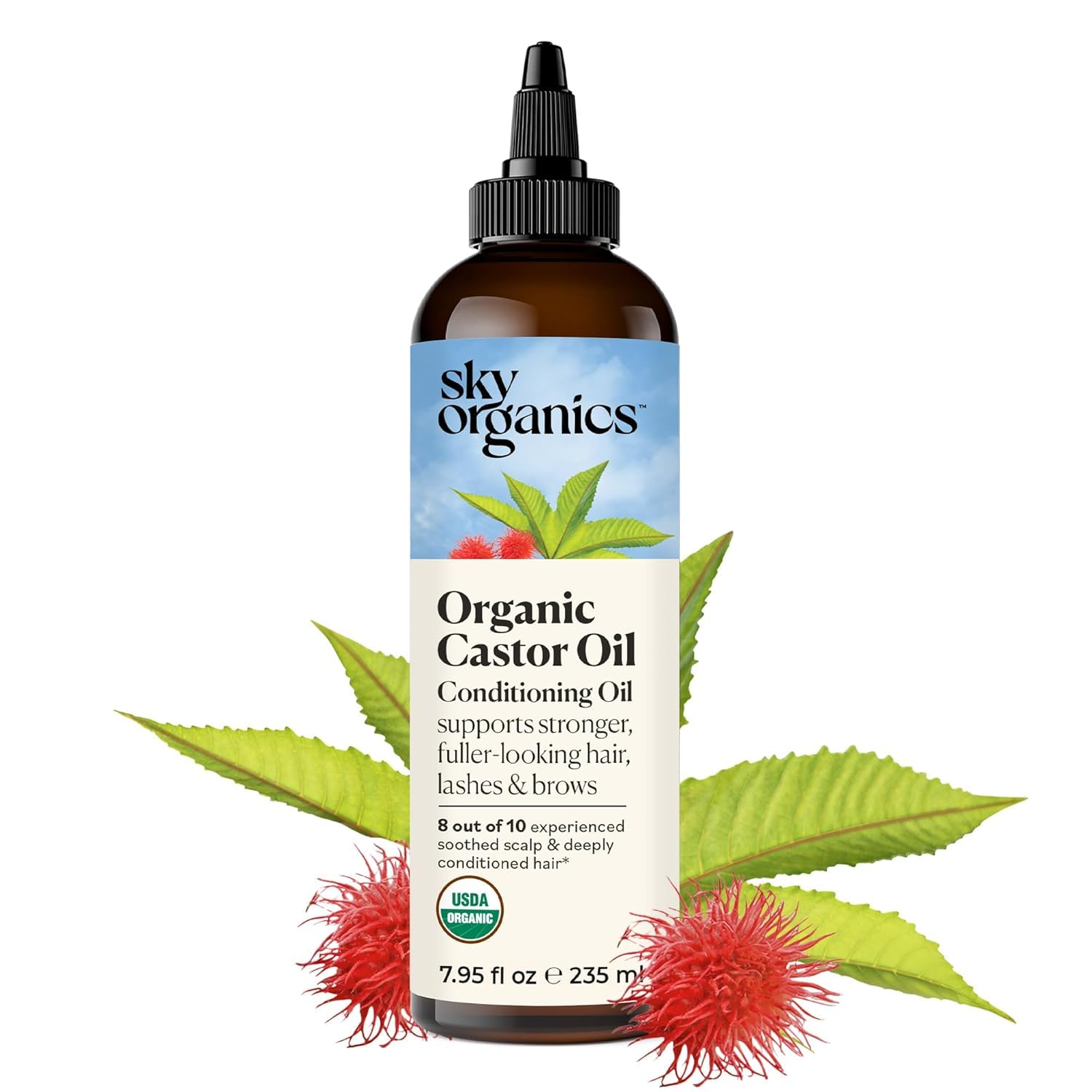 Sky Organics Castor Oil - USDA Certified Organic Hair Oil for Hair Growth, Skin, Face, Eyelashes - Cold Pressed & Hexane Free - Pure Organic Castor Oil Pack Wrap - Carrier & Hair Treatment Oil -16oz