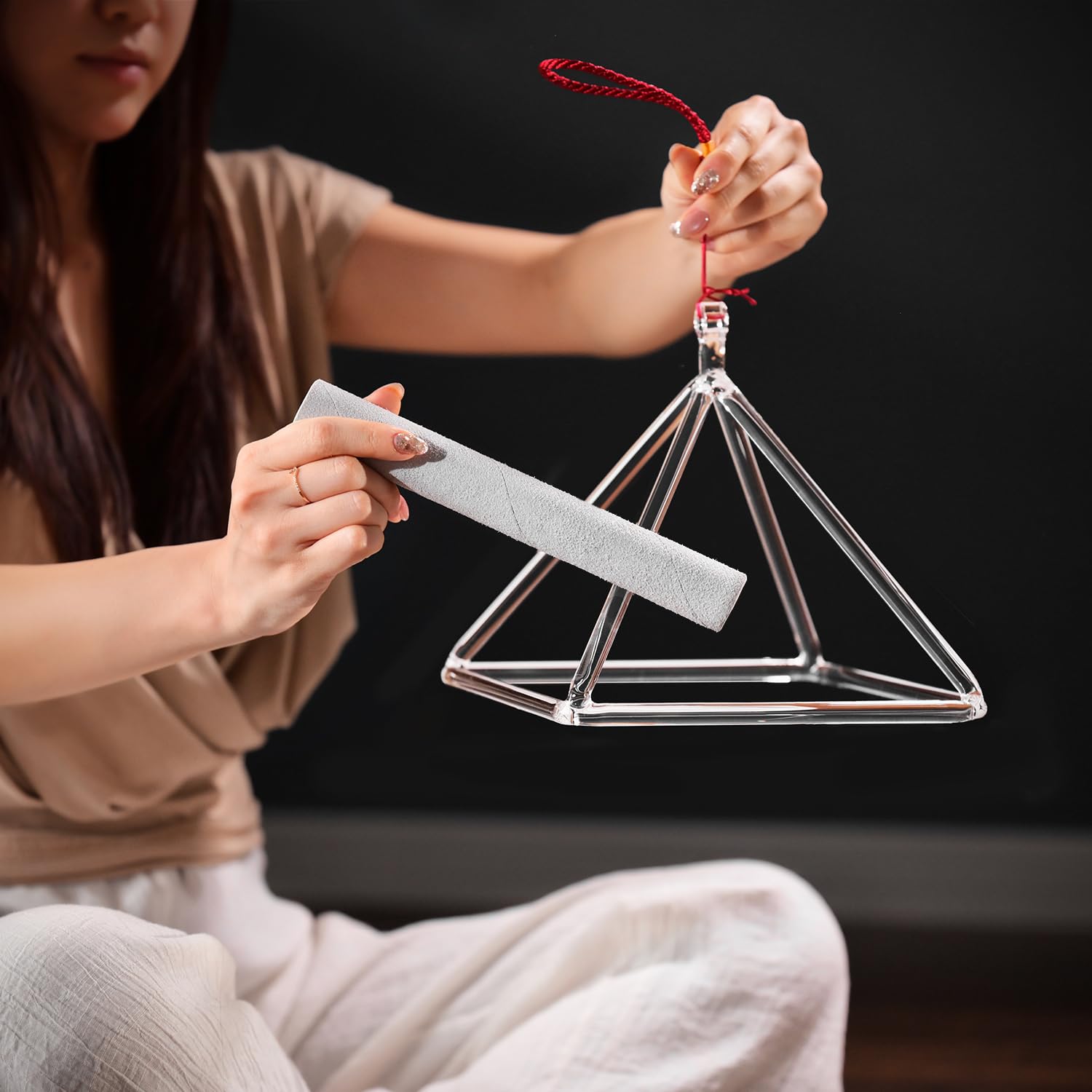 6 Inch Sound Healing Crystal Singing Bowl Quartz Crystal Singing Pyramid Musical Instrument with Suede Stick
