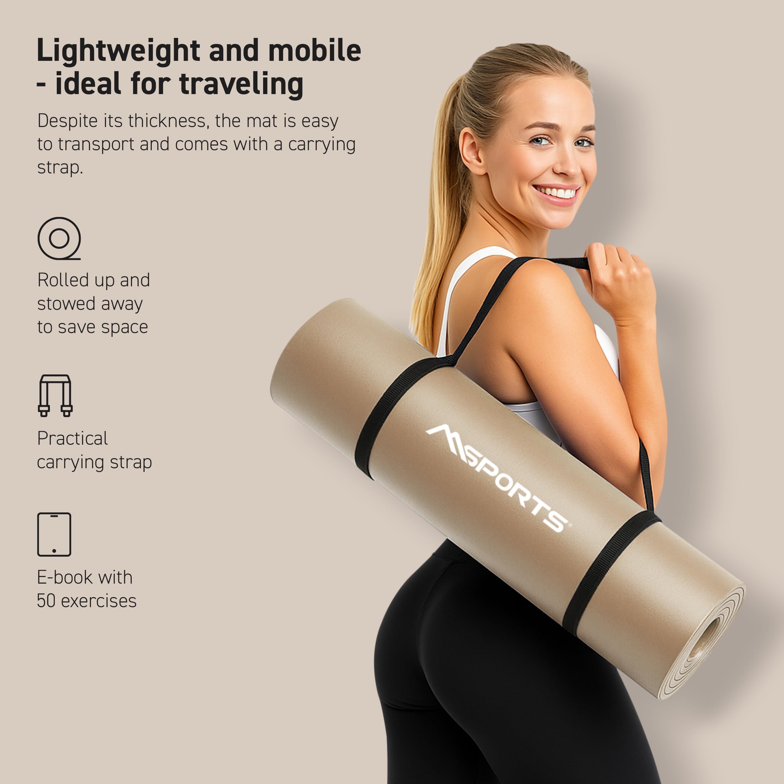 Yoga Mat Premium Non Slip Thick – Extra Comfortable Exercise Mat for Home Workouts, Pilates, Stretching & Gym – Cushioned NBR Foam, Gym Mat with Strap, for Women & Men