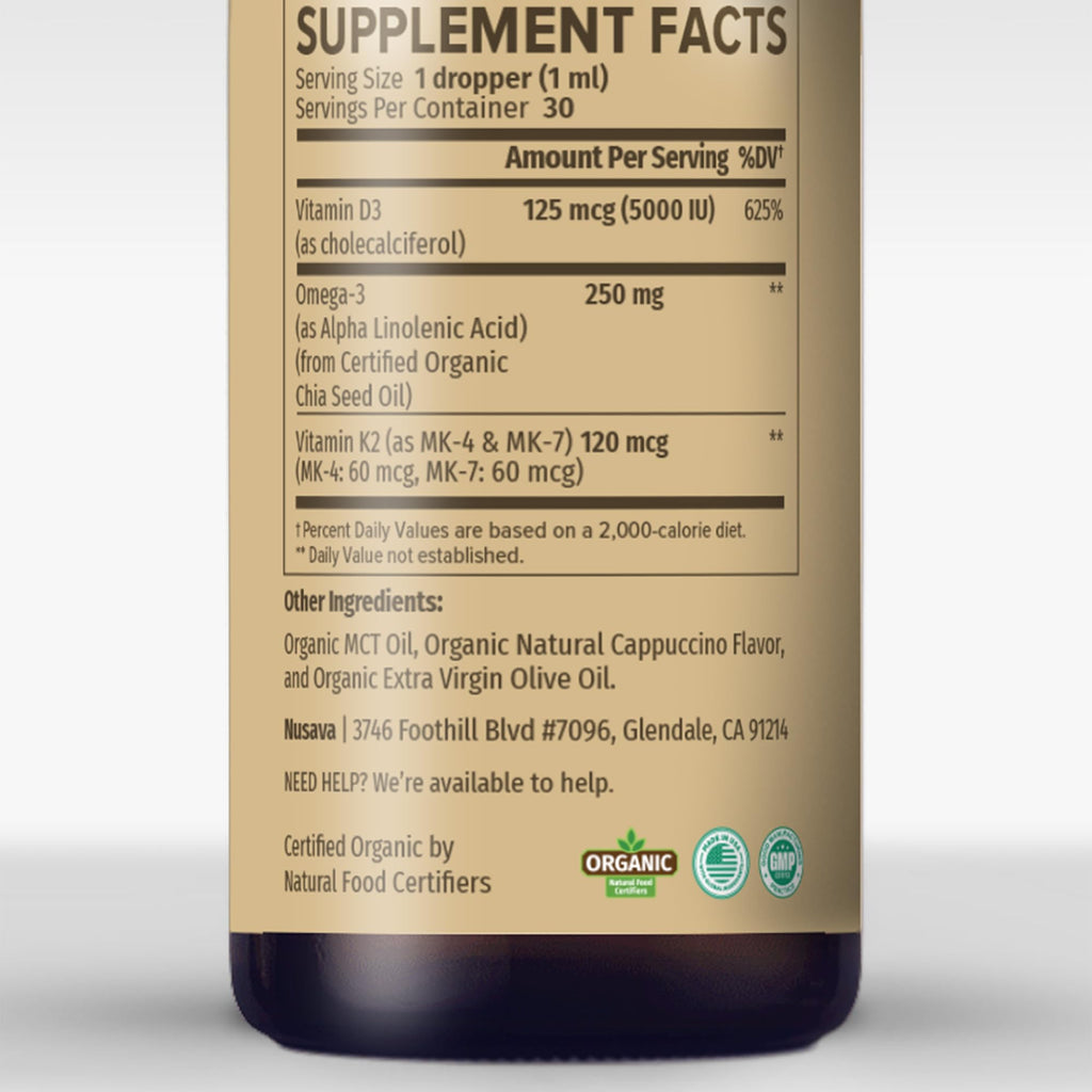 (2 Pack) Organic Vitamin D3 K2 Drops with MCT Oil Omega 3, 5000 IU, Maximum Strength Vitamin D Liquid, No Fillers, Non-GMO Liquid D3 for Faster Absorption and Immune Support (Unflavored, 2 Fl Oz)