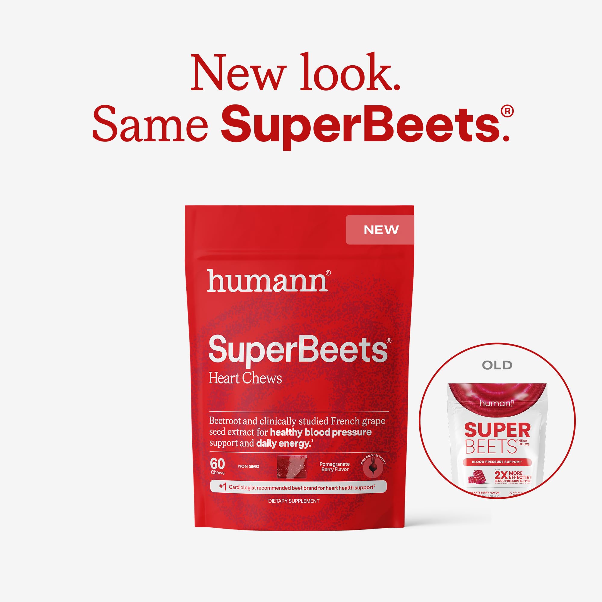 Humann SuperBeets Heart Chews, Nitric Oxide and Blood Pressure Support, Grape Seed Extract & Non-GMO Beet Root Powder Energy, Pomegranate Berry Flavor, 120 Count