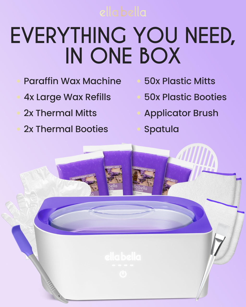 ELLA BELLA® Paraffin Wax Machine for Hand & Feet • Parafin Wax Warmer • Everything in One Kit – Paraffin Wax Refills, Mitts & Booties • Soothing Relief with Parrafin Hot Wax • Home Paraffin Wax Bath