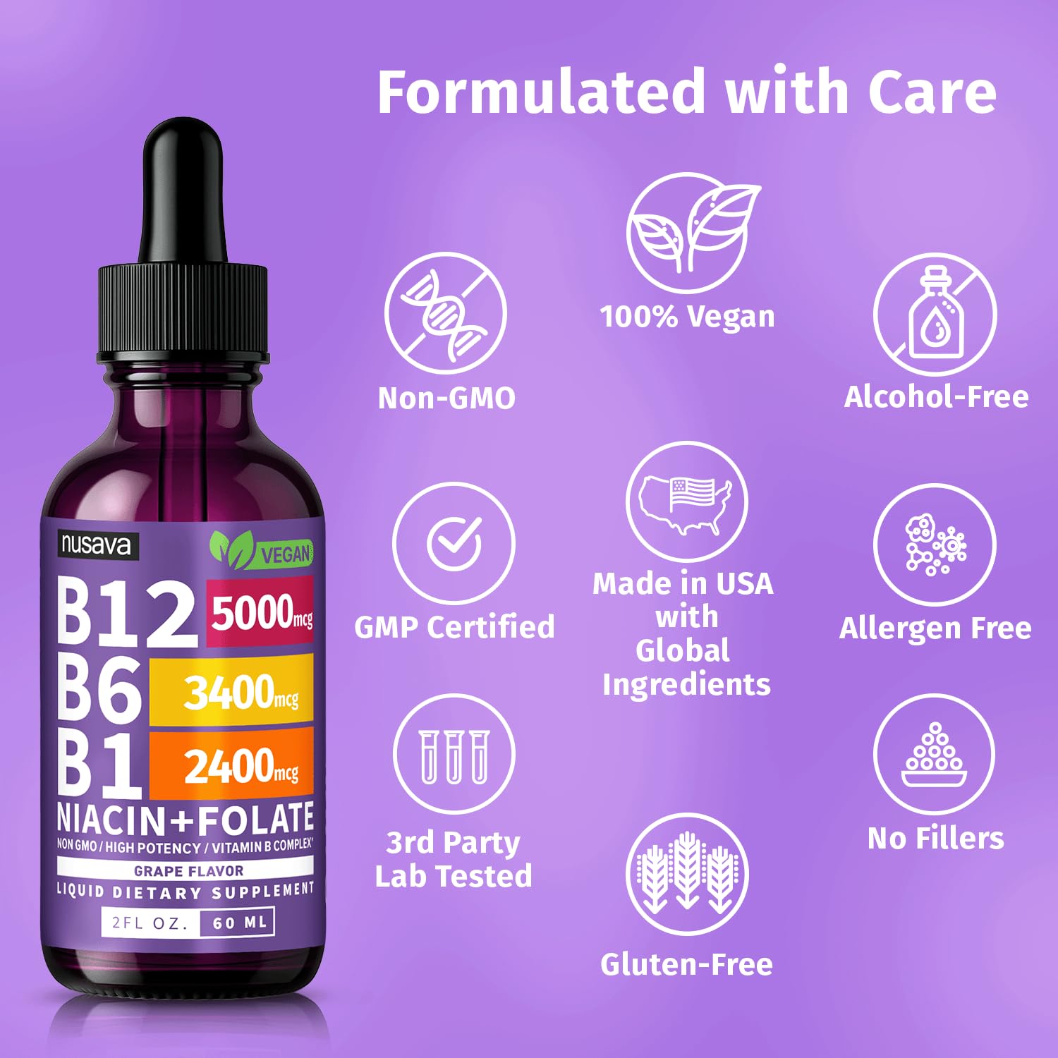 (2 Pack) Vitamin B12 and B6 Liquid Drops, B12 Sublingual Vitamin B Complex - B 12 Vitamin 5000mcg - B12 Methylcobalamin for Energy, Brain, and Heart Support with 27,200 mcg, Raspberry, 80 Servings