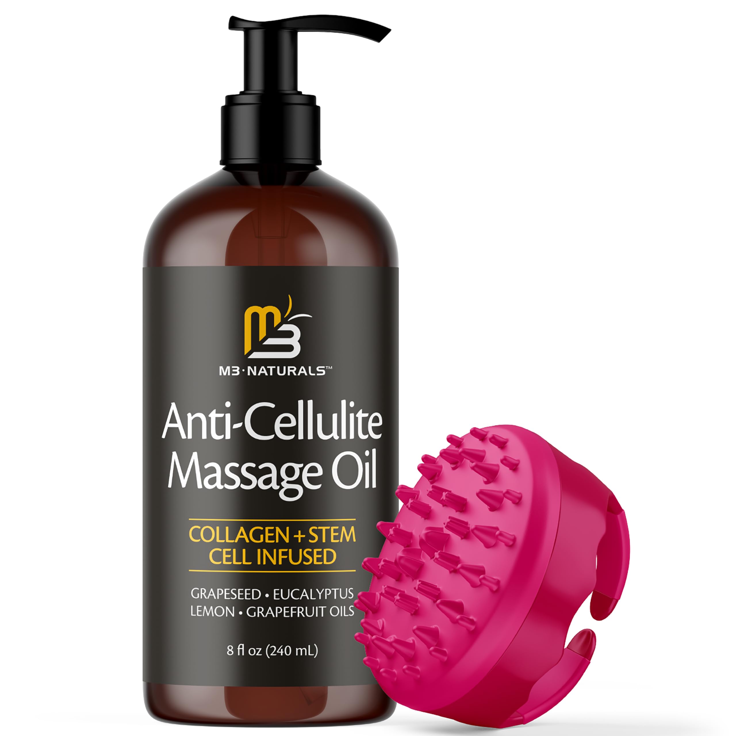 Firming Body Massage Oil with Collagen & Stem Cell – Helps Smooth The Appearance of Cellulite & Improve Skin Texture – Refreshing Aromatherapy Body Oil for Legs & Full Body – 16 Fl Oz