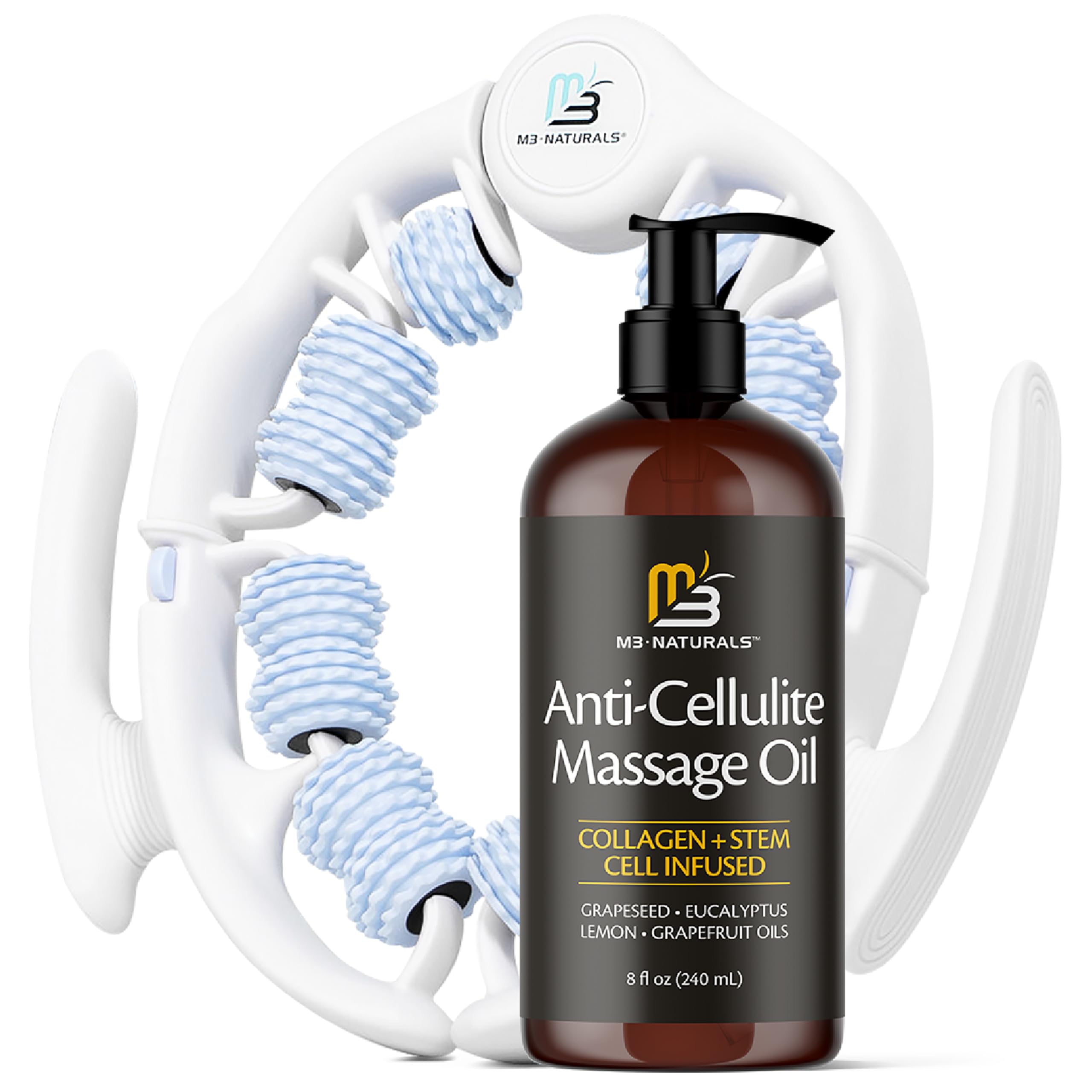 Firming Body Massage Oil with Collagen & Stem Cell – Helps Smooth The Appearance of Cellulite & Improve Skin Texture – Refreshing Aromatherapy Body Oil for Legs & Full Body – 16 Fl Oz