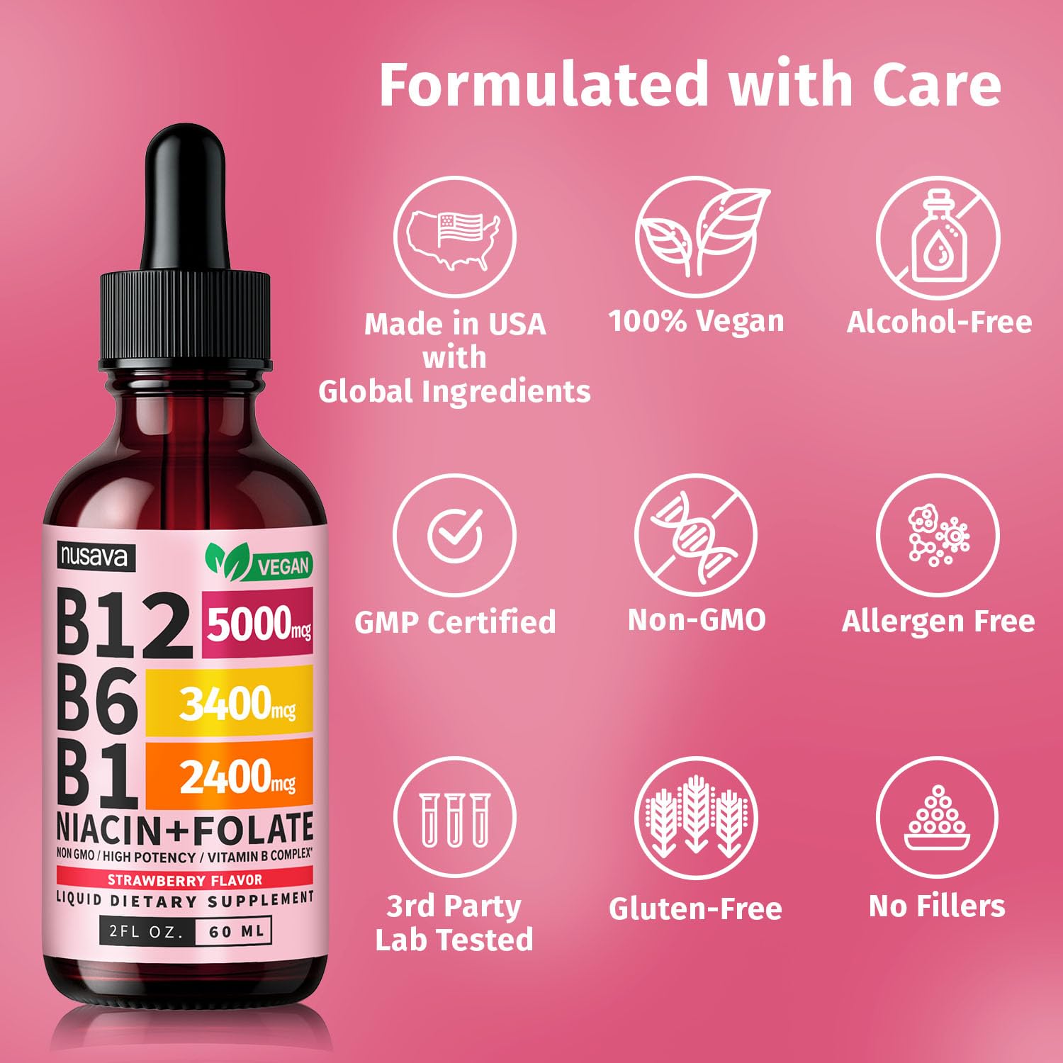 (2 Pack) Vitamin B12 and B6 Liquid Drops, B12 Sublingual Vitamin B Complex - B 12 Vitamin 5000mcg - B12 Methylcobalamin for Energy, Brain, and Heart Support with 27,200 mcg, Raspberry, 80 Servings