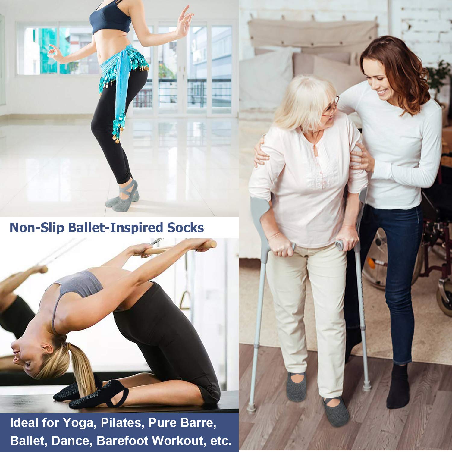 Ozaiic Pilates Socks for Women Non Slip Grip, Yoga Socks with Grippers for Barre, Hospital, Ballet, Dance, Barefoot Workout