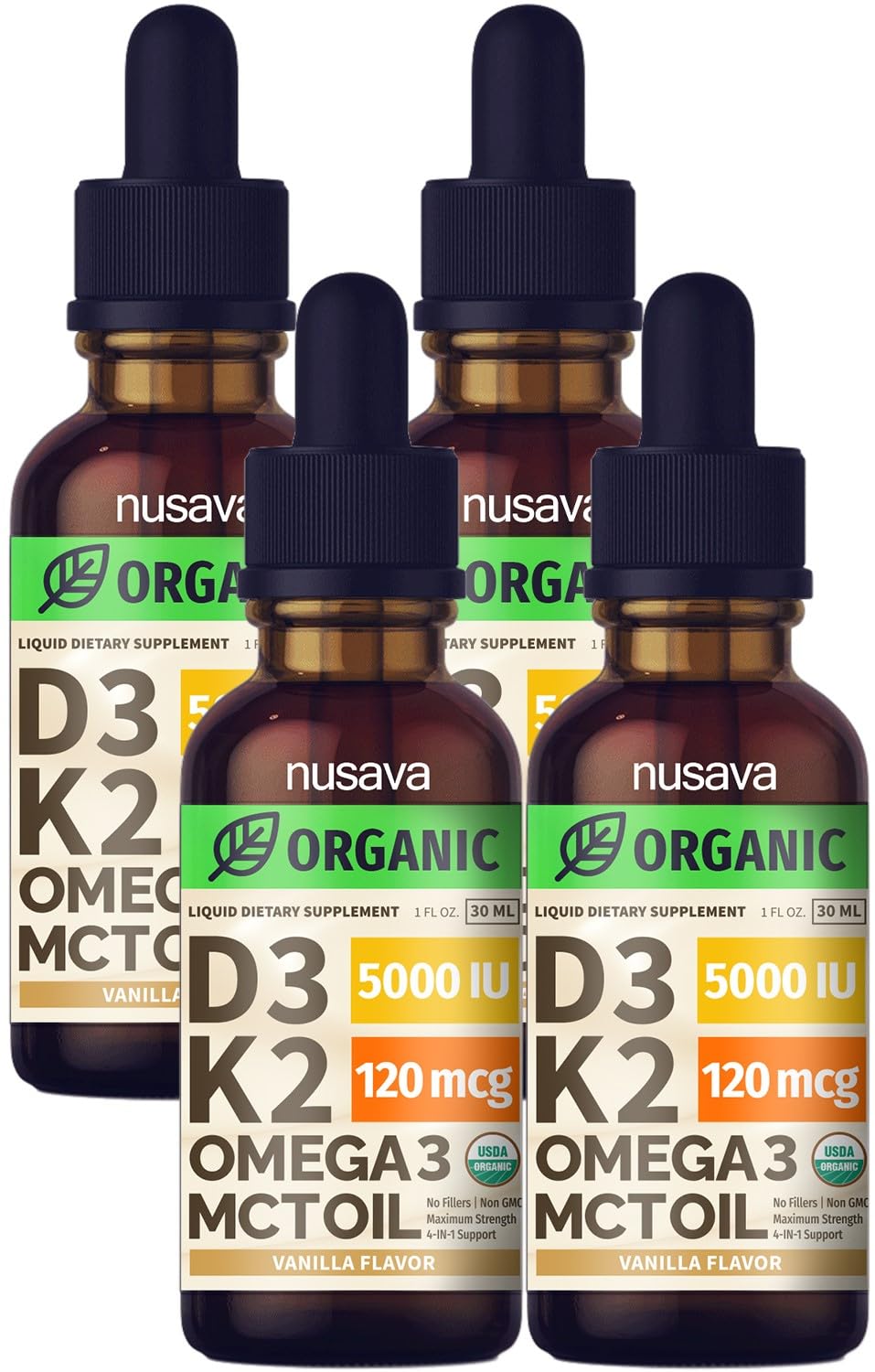 (2 Pack) Organic Vitamin D3 K2 Drops with MCT Oil Omega 3, 5000 IU, Maximum Strength Vitamin D Liquid, No Fillers, Non-GMO Liquid D3 for Faster Absorption and Immune Support (Unflavored, 2 Fl Oz)