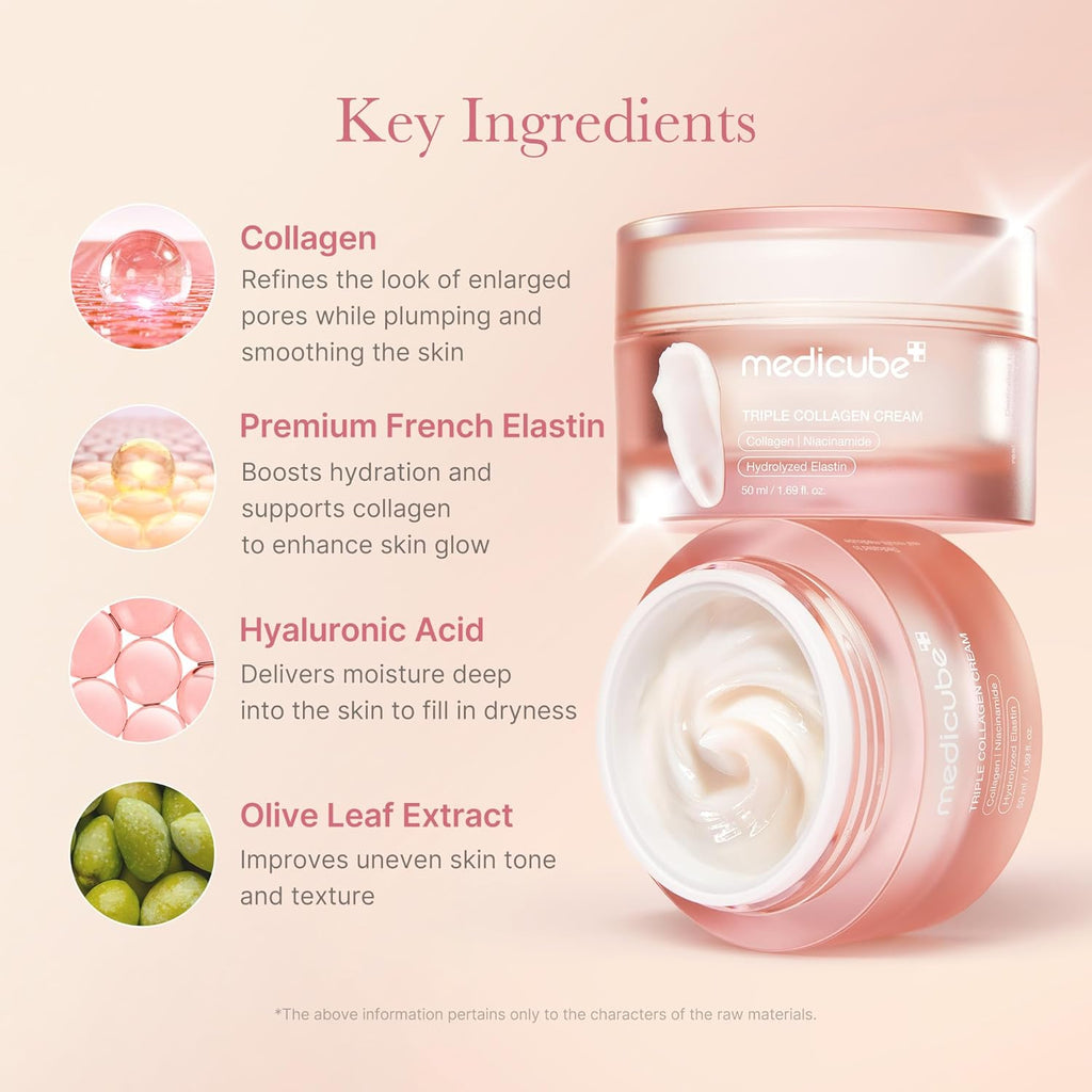 medicube Triple Collagen Nourish and Hydrate Duo: Triple Collagen Cream and Triple Collagen Serum | Niacinamide, Hyaluronic Acid for Glowing, Fimer-Looking Skin | Korean Skin Care