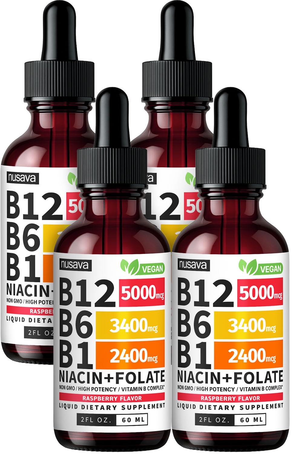 (2 Pack) Vitamin B12 and B6 Liquid Drops, B12 Sublingual Vitamin B Complex - B 12 Vitamin 5000mcg - B12 Methylcobalamin for Energy, Brain, and Heart Support with 27,200 mcg, Raspberry, 80 Servings