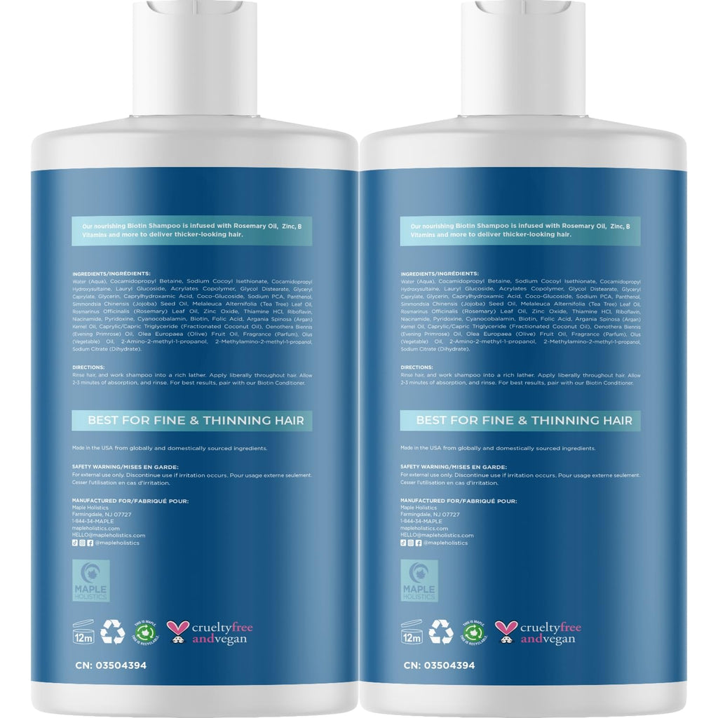 Rosemary and Biotin Shampoo for Thinning Hair - Vegan Volumizing Shampoo for Fine Hair with B Vitamins Argan Oil & Tea Tree Essential Oil - Paraben Silicone and Sulfate Free Vegan Formula (8 Fl Oz)