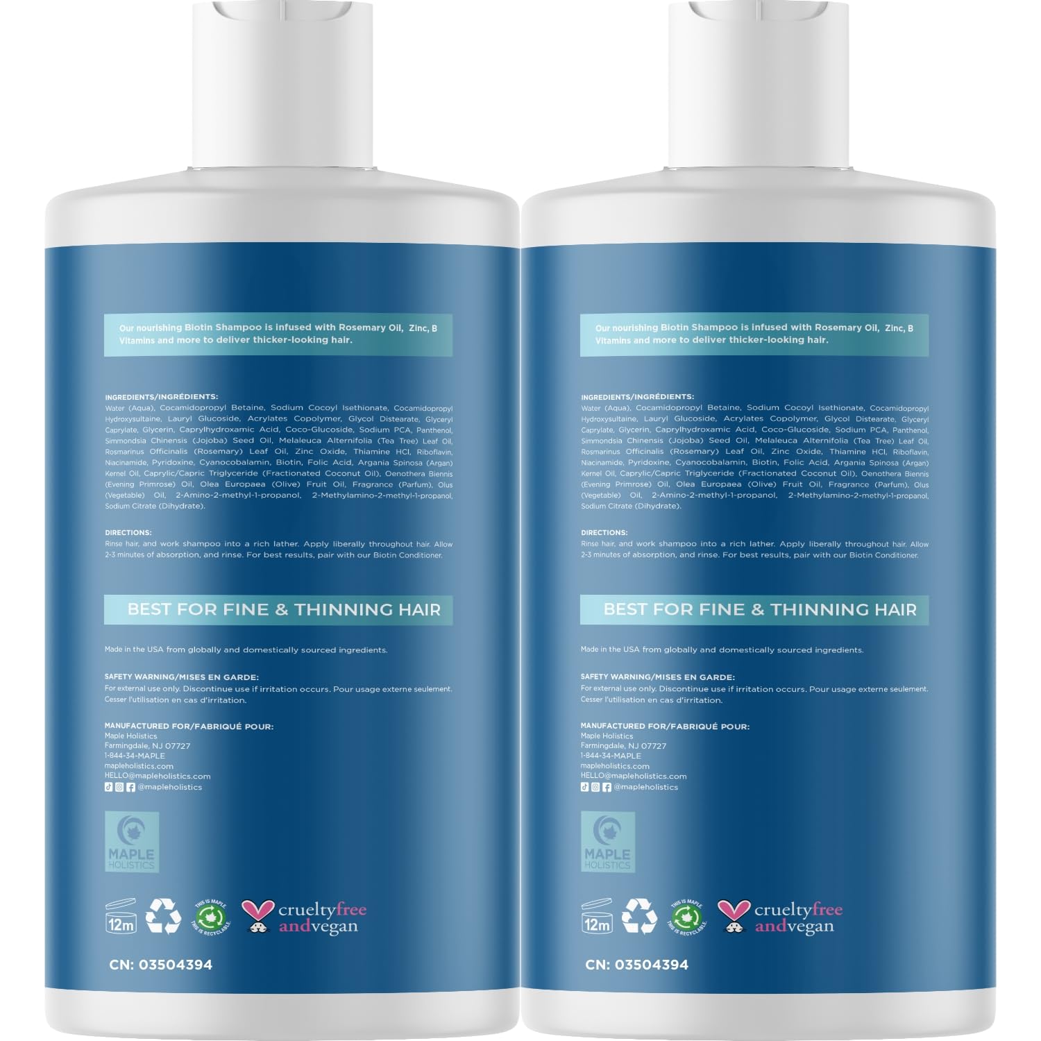 Rosemary and Biotin Shampoo for Thinning Hair - Vegan Volumizing Shampoo for Fine Hair with B Vitamins Argan Oil & Tea Tree Essential Oil - Paraben Silicone and Sulfate Free Vegan Formula (8 Fl Oz)