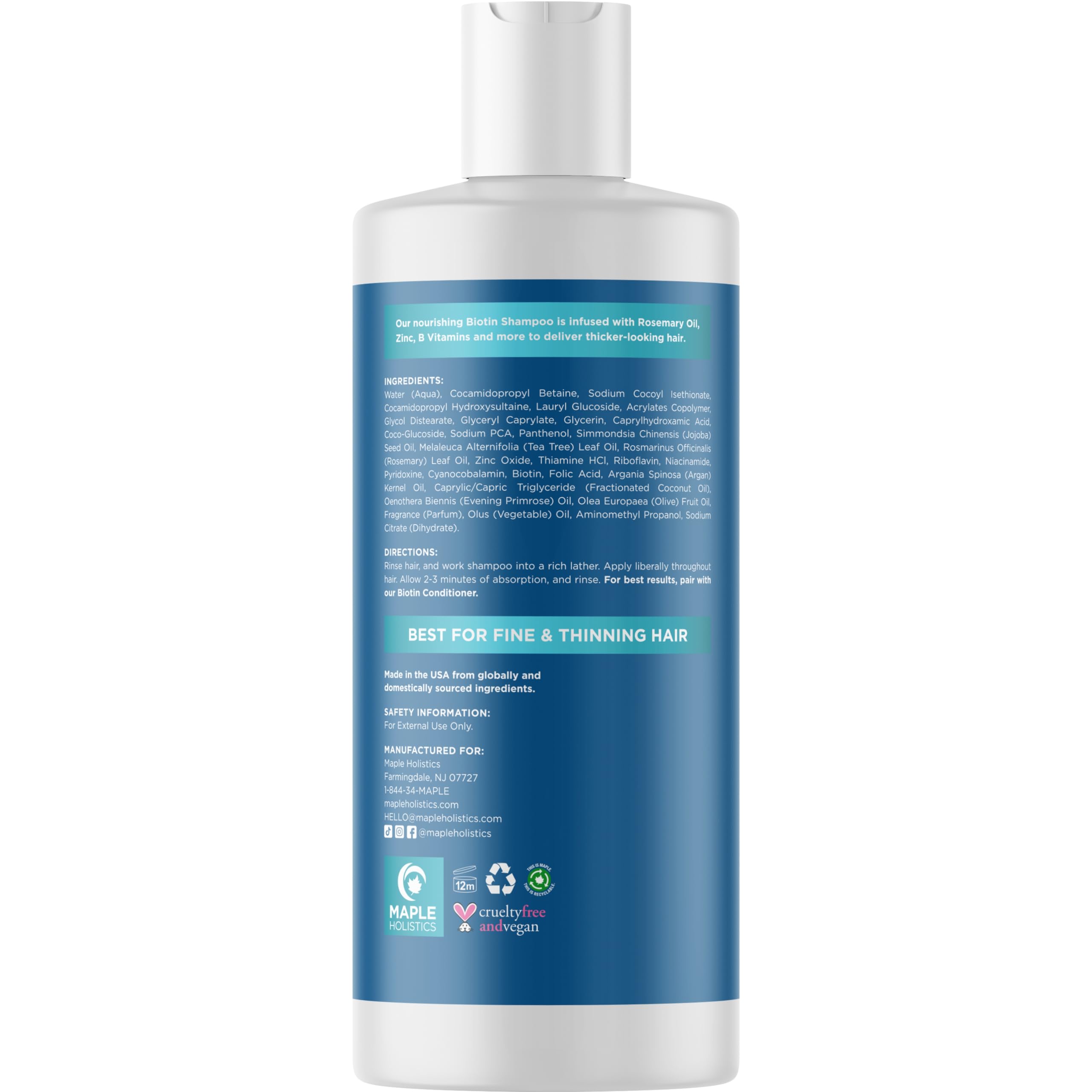 Rosemary and Biotin Shampoo for Thinning Hair - Vegan Volumizing Shampoo for Fine Hair with B Vitamins Argan Oil & Tea Tree Essential Oil - Paraben Silicone and Sulfate Free Vegan Formula (8 Fl Oz)