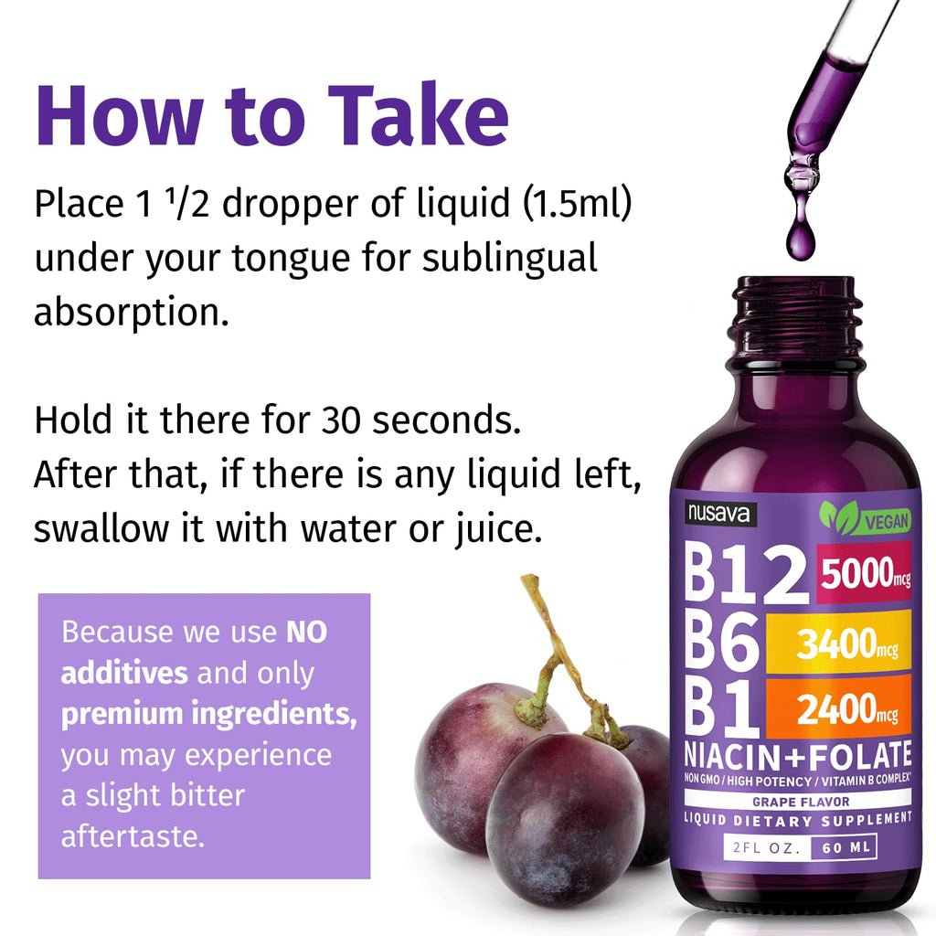 (2 Pack) Vitamin B12 and B6 Liquid Drops, B12 Sublingual Vitamin B Complex - B 12 Vitamin 5000mcg - B12 Methylcobalamin for Energy, Brain, and Heart Support with 27,200 mcg, Raspberry, 80 Servings