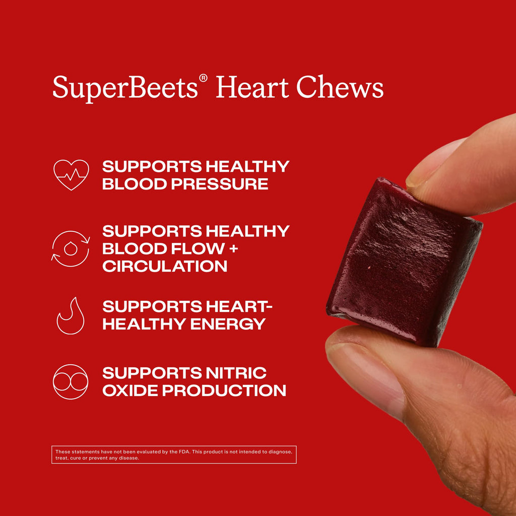 Humann SuperBeets Heart Chews, Nitric Oxide and Blood Pressure Support, Grape Seed Extract & Non-GMO Beet Root Powder Energy, Pomegranate Berry Flavor, 120 Count