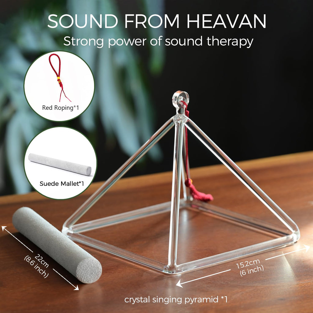 6 Inch Sound Healing Crystal Singing Bowl Quartz Crystal Singing Pyramid Musical Instrument with Suede Stick