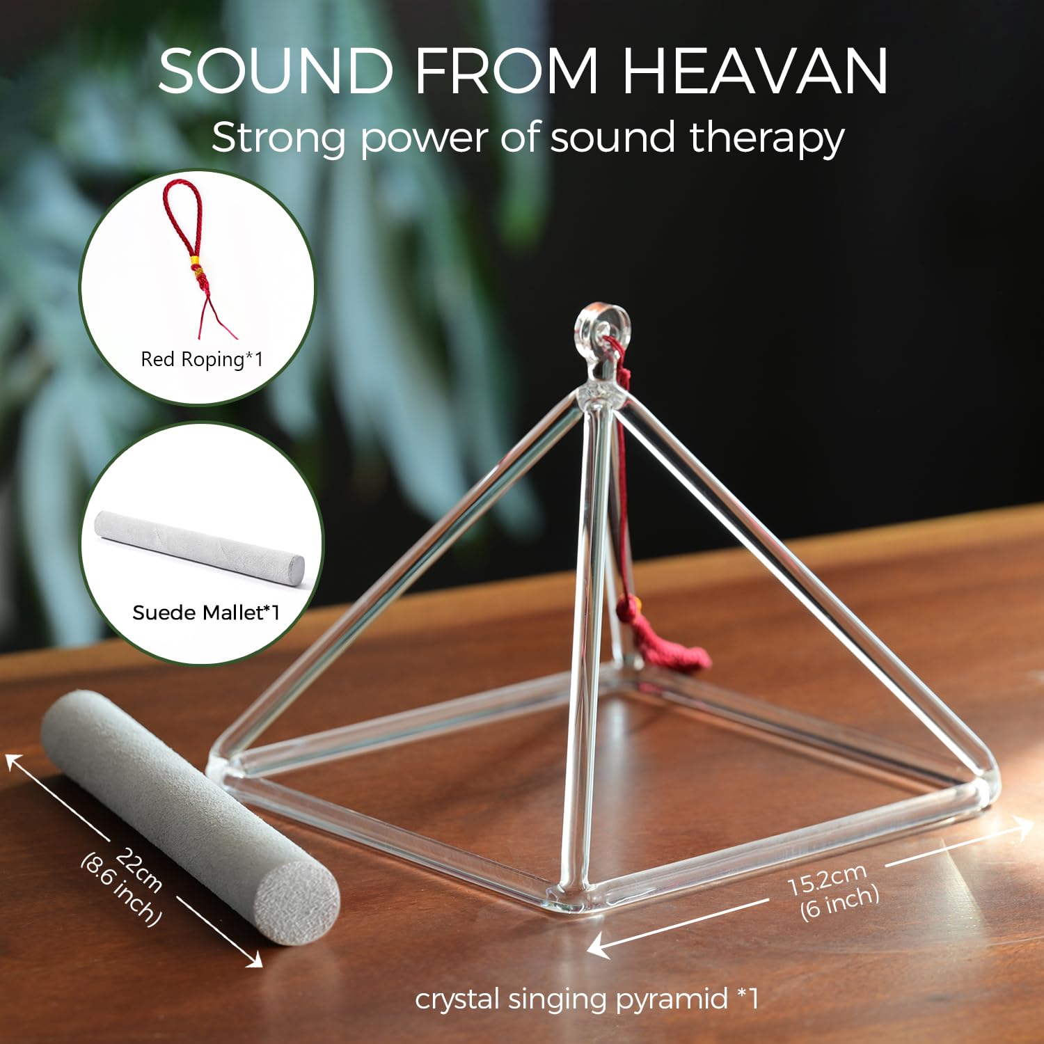 6 Inch Sound Healing Crystal Singing Bowl Quartz Crystal Singing Pyramid Musical Instrument with Suede Stick