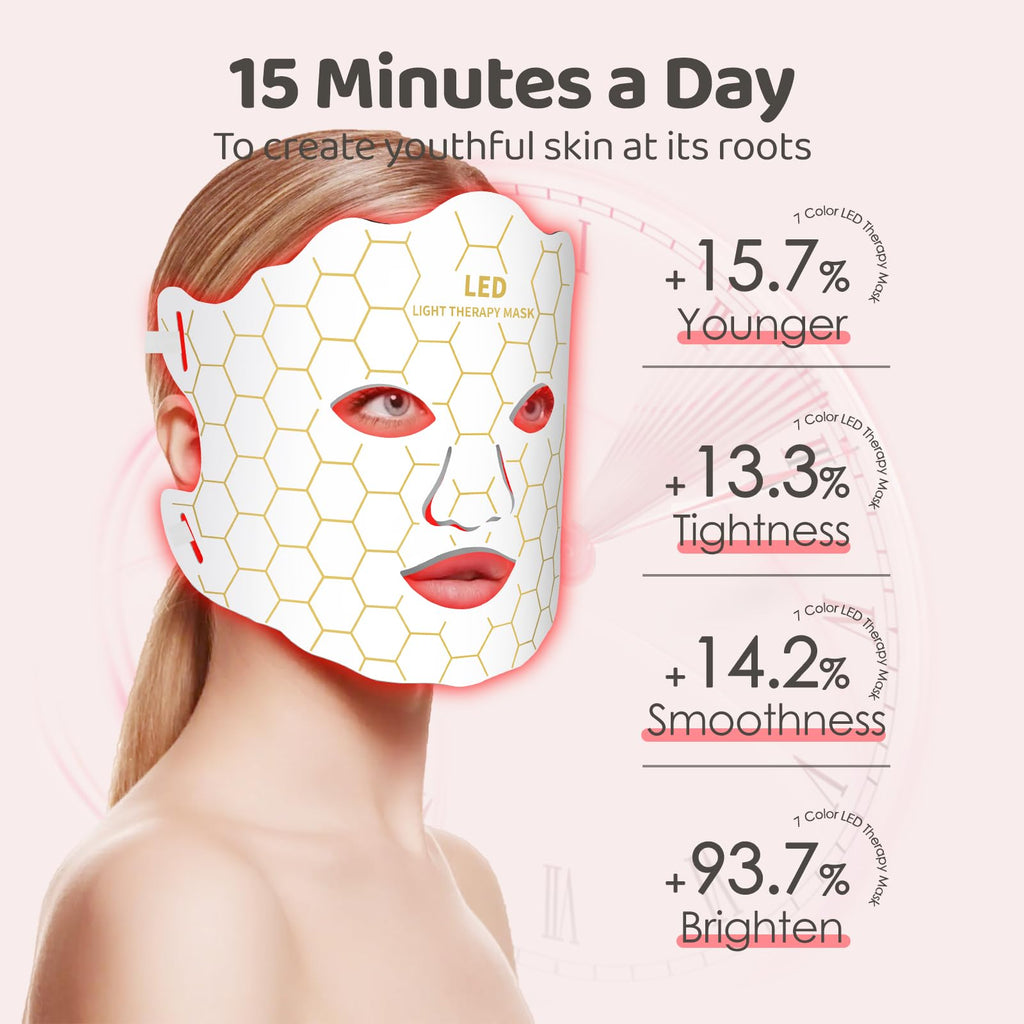 Yahi Red Light Photon Facial & Neck Mask with Remote Control, 7 Custom Modes with Infrared, Portable & Rechargeable with Timer for Home Use, 175 High-Density Light Beads, Black